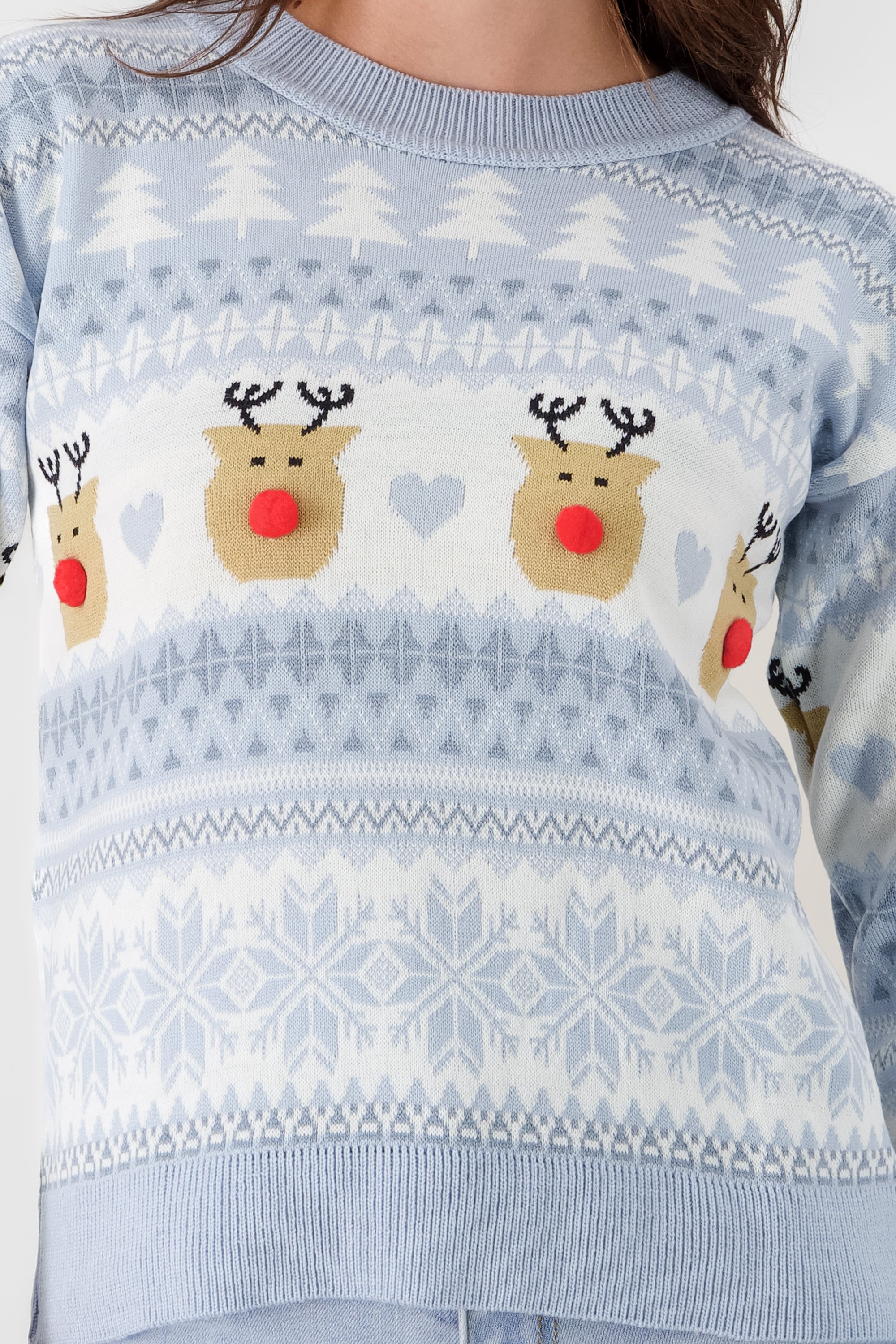 Reindeer nose Christimas sweater BLUE COMBO