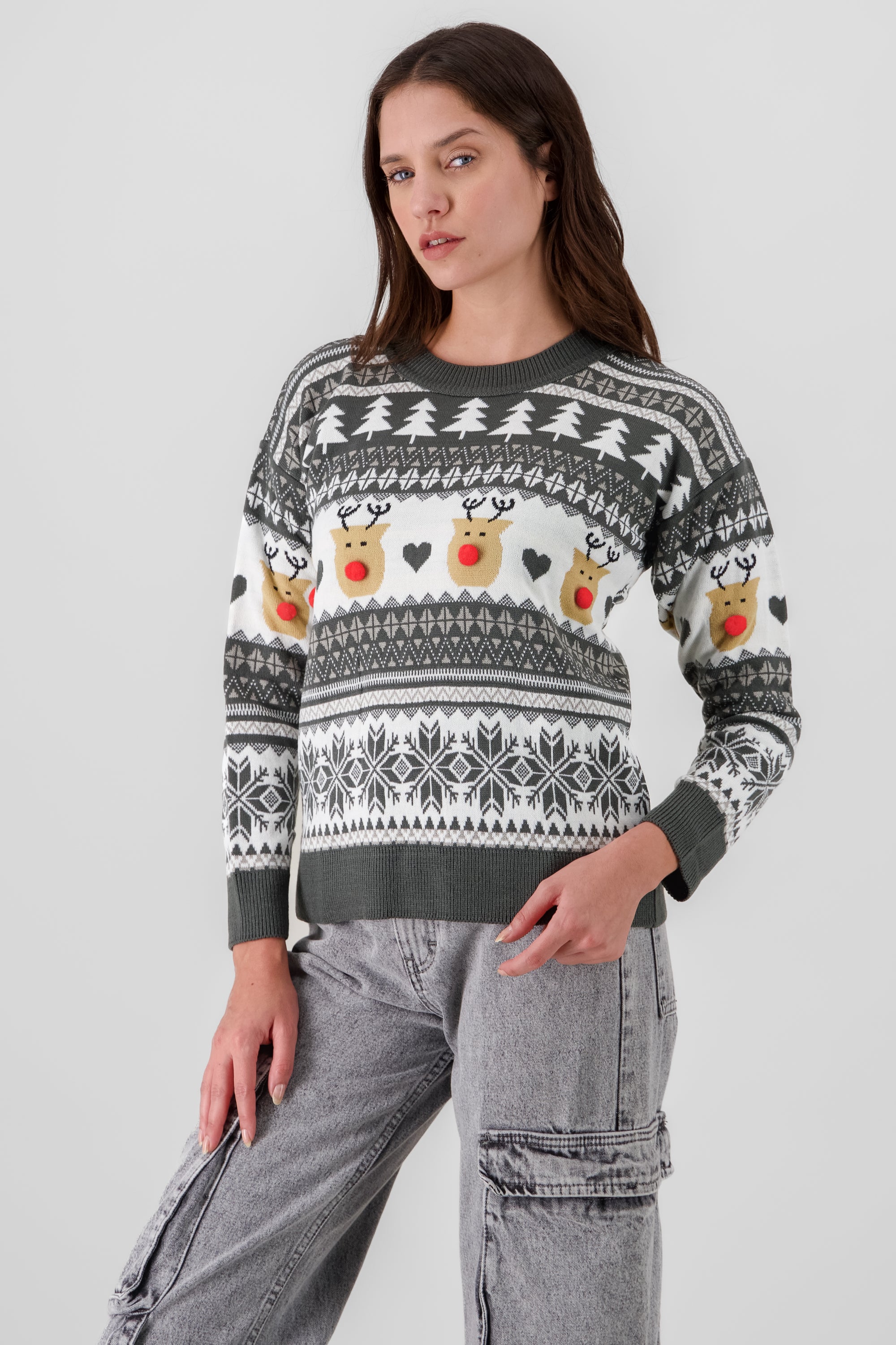 Reindeer nose Christimas sweater GRAY COMBO