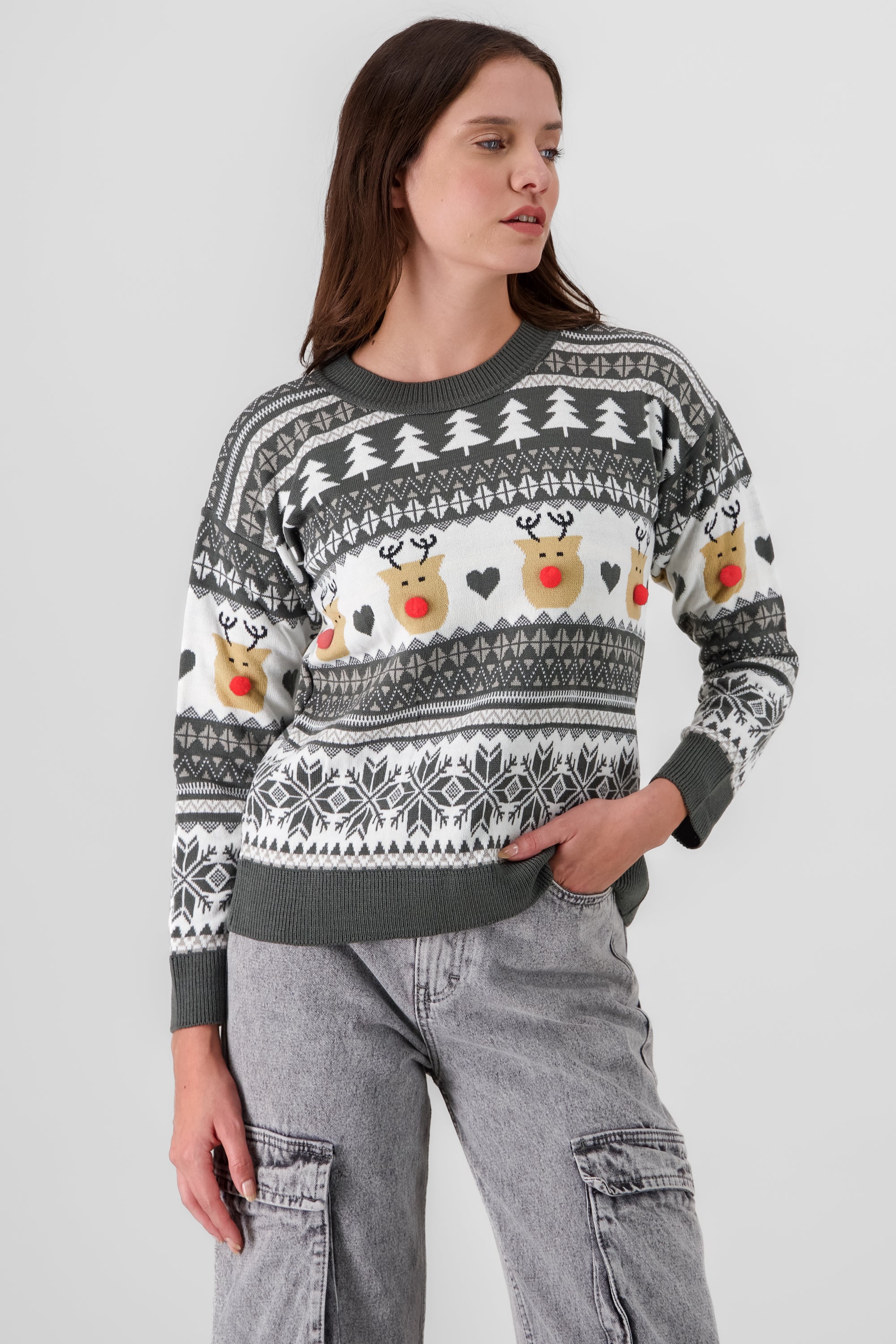 Reindeer nose Christimas sweater GRAY COMBO