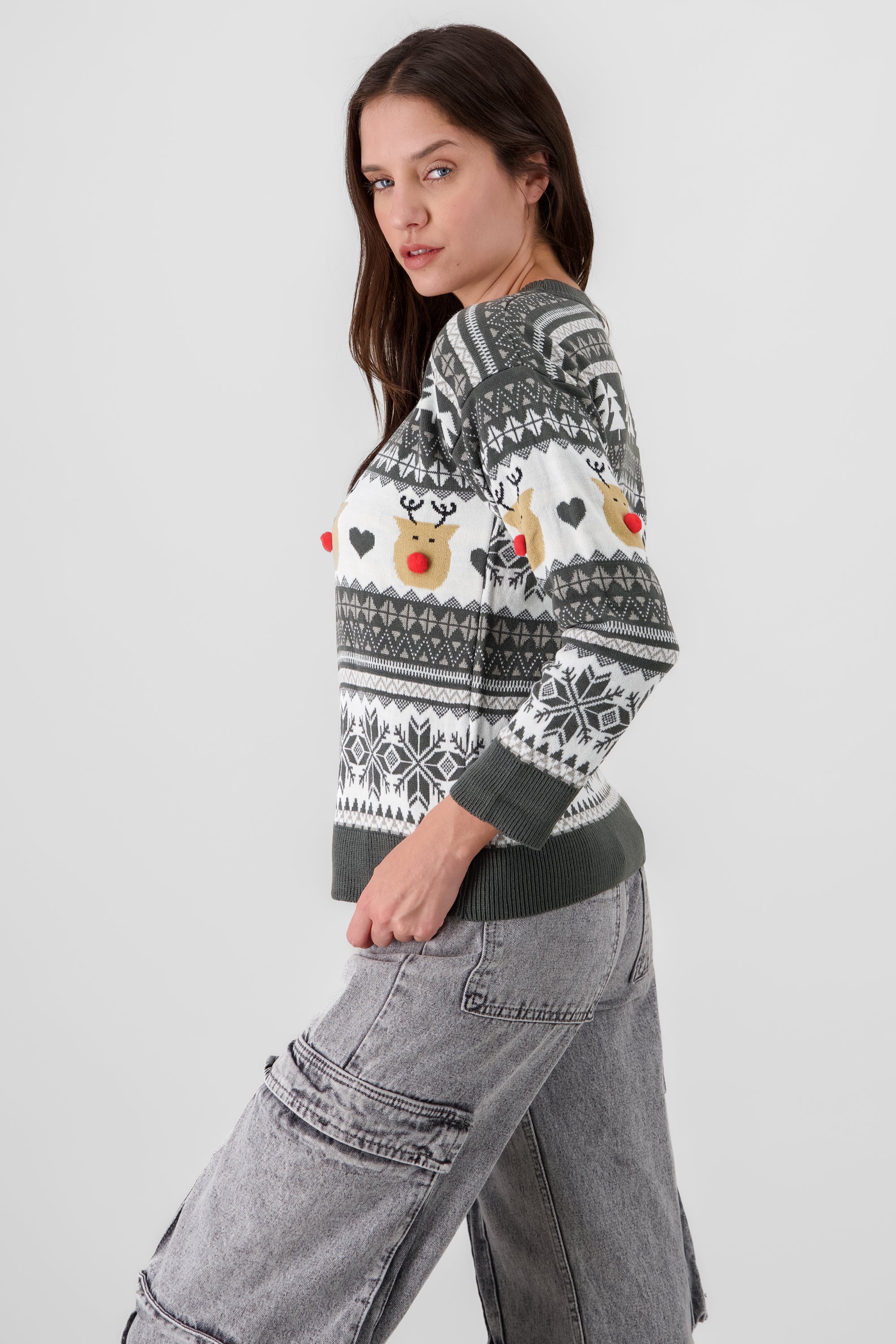 Reindeer nose Christimas sweater GRAY COMBO