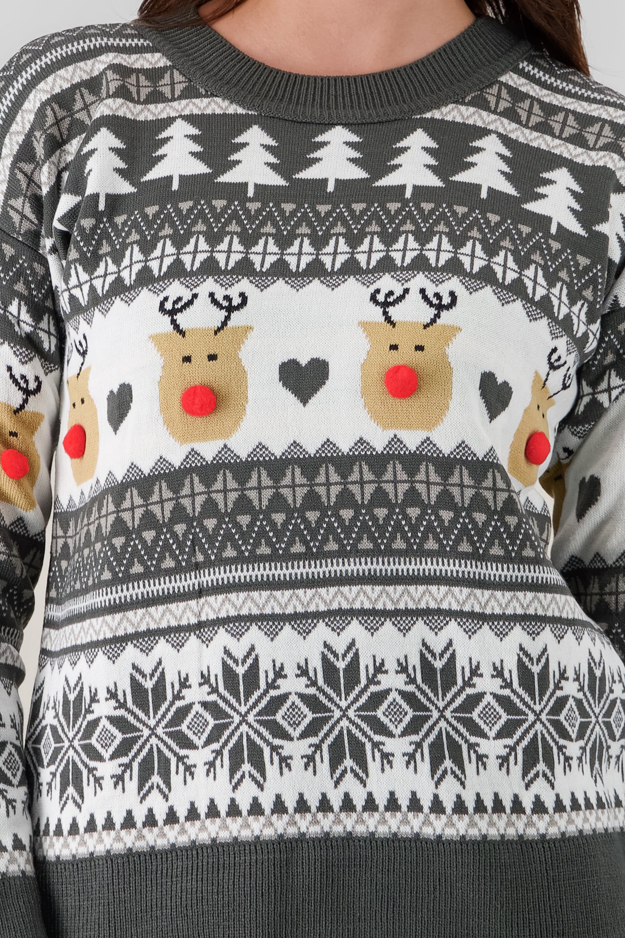 Reindeer nose Christimas sweater GRAY COMBO