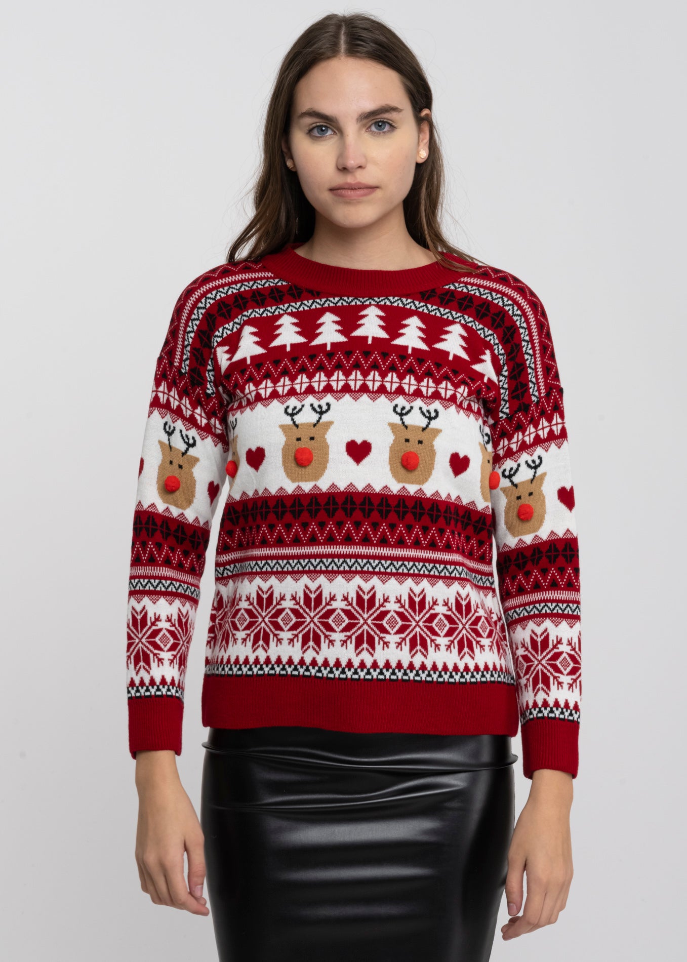 Reindeer nose Christimas sweater RED COMBO