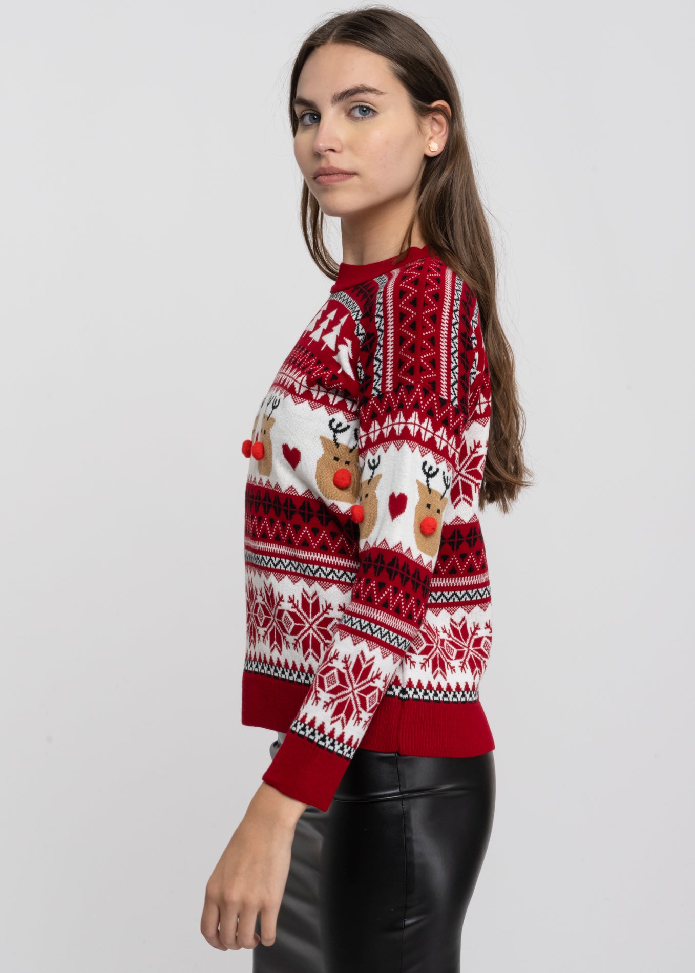 Reindeer nose Christimas sweater RED COMBO