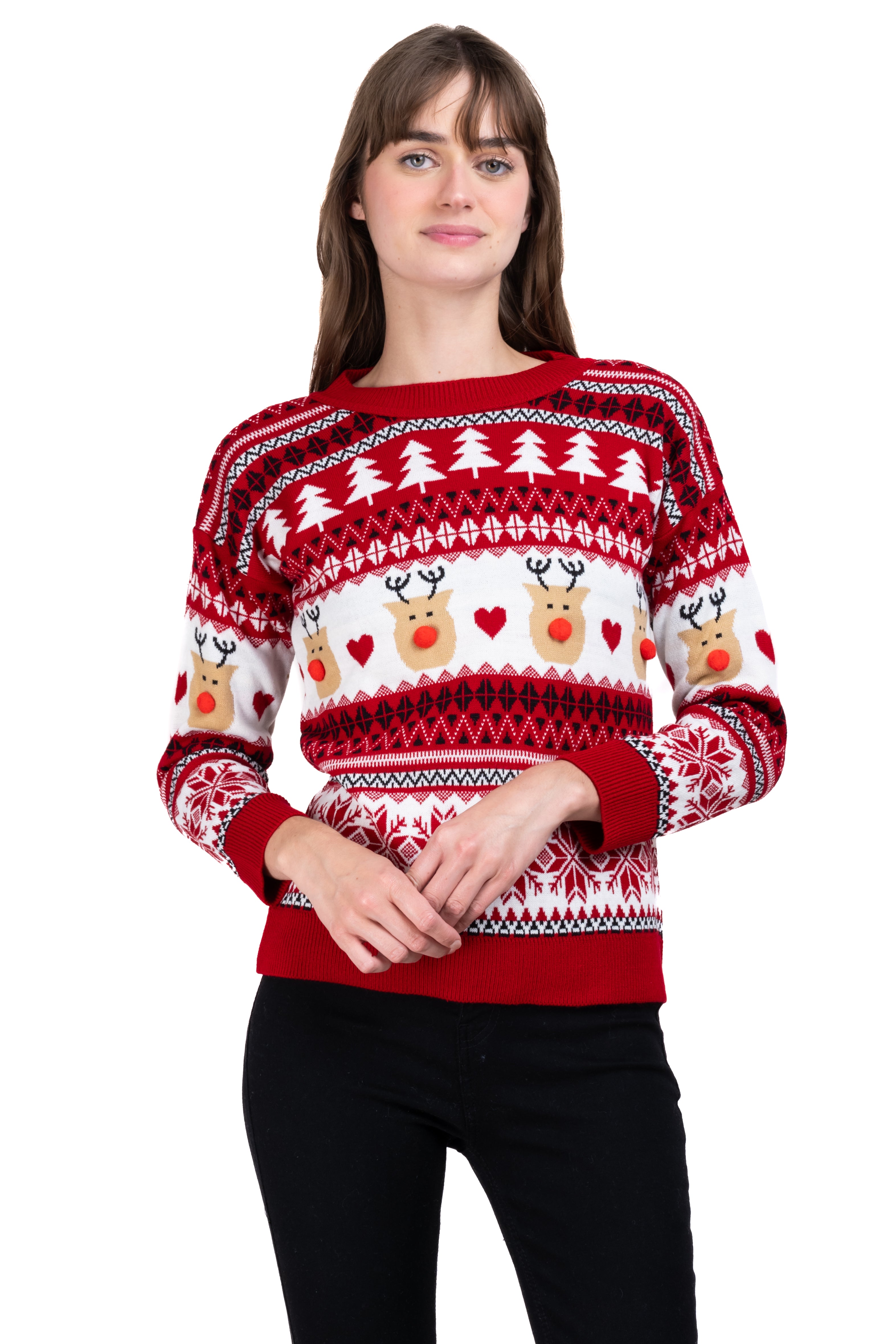 Reindeer nose Christimas sweater RED COMBO