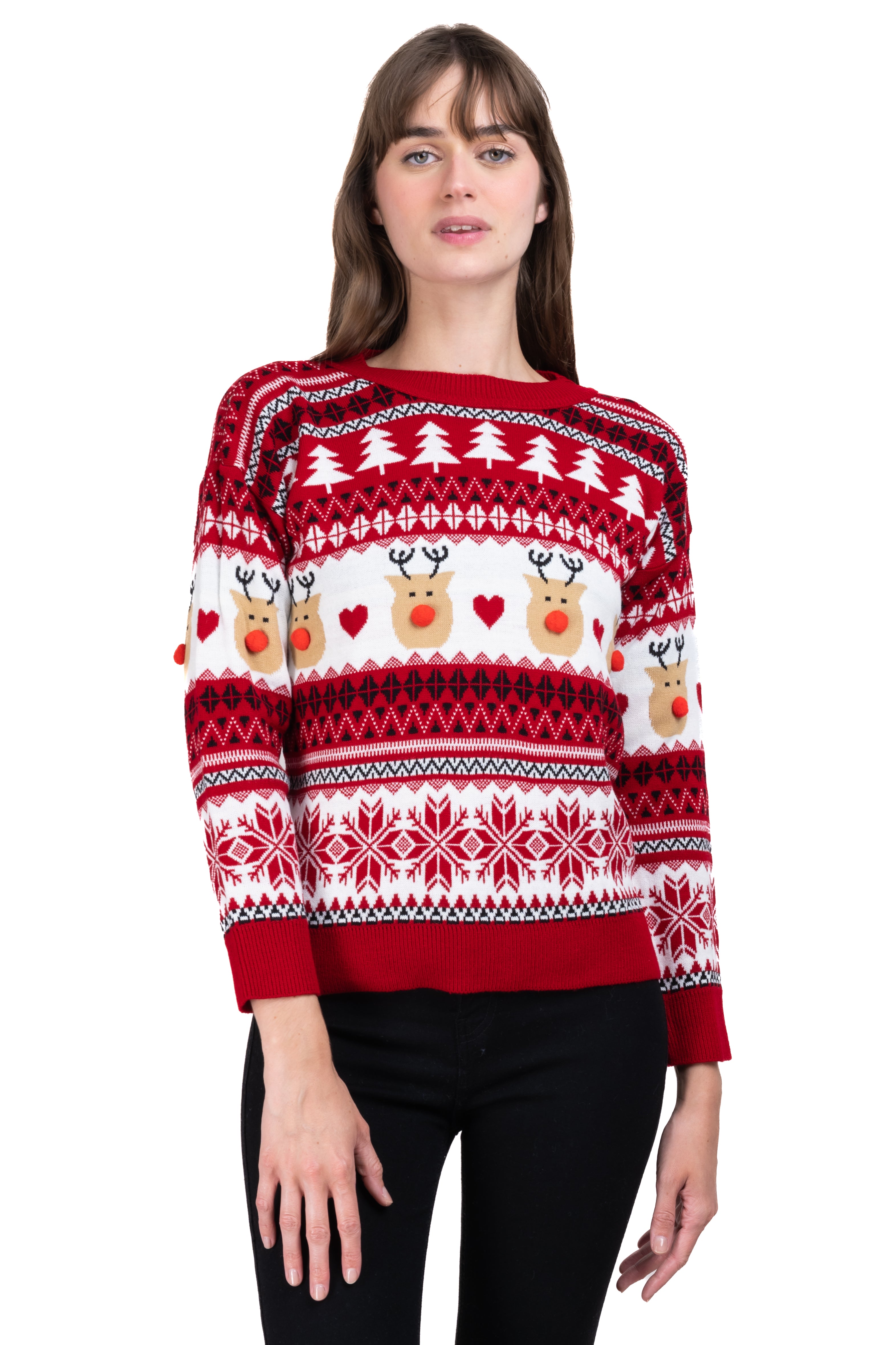 Reindeer nose Christimas sweater RED COMBO