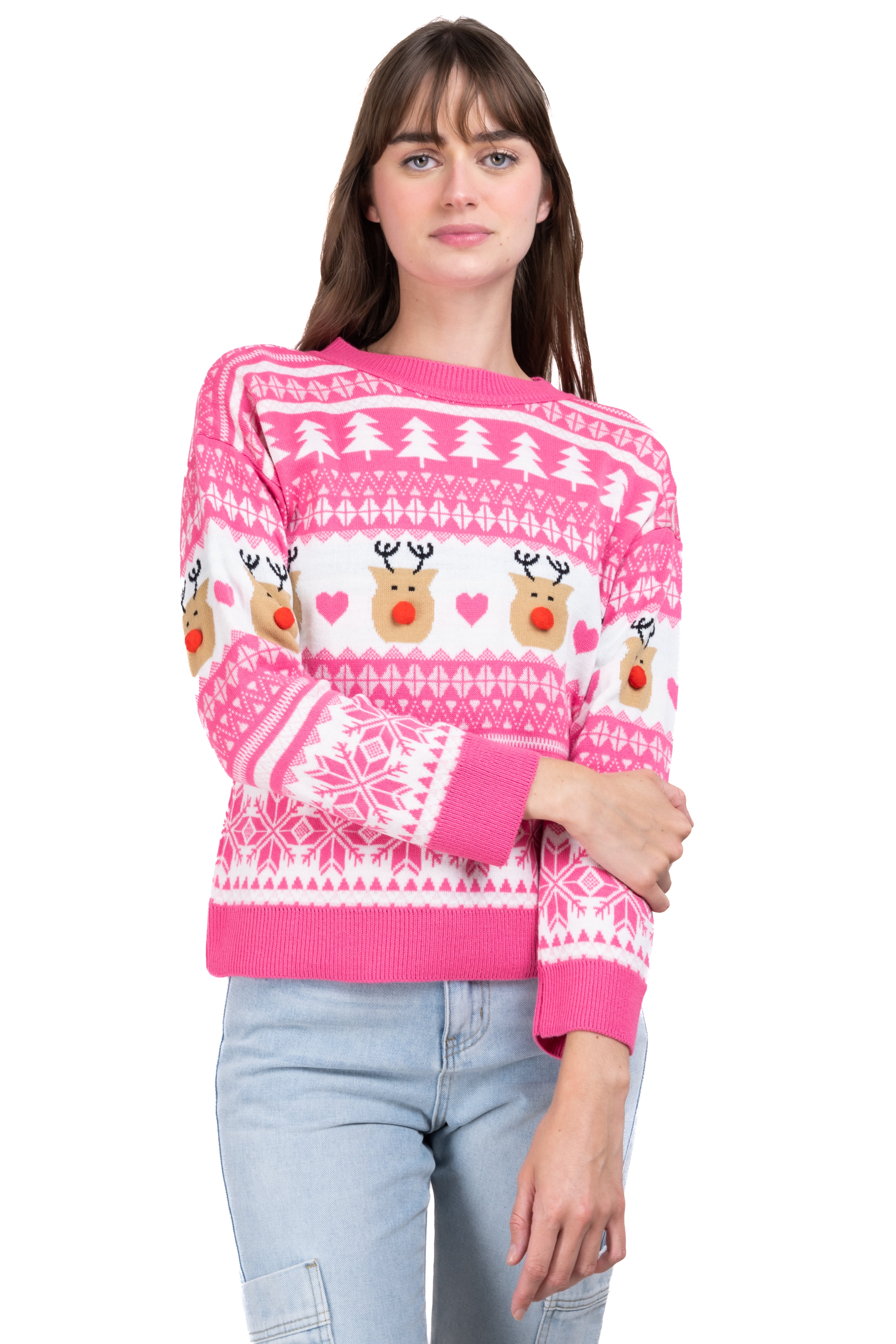 Reindeer nose Christimas sweater PINK COMBO