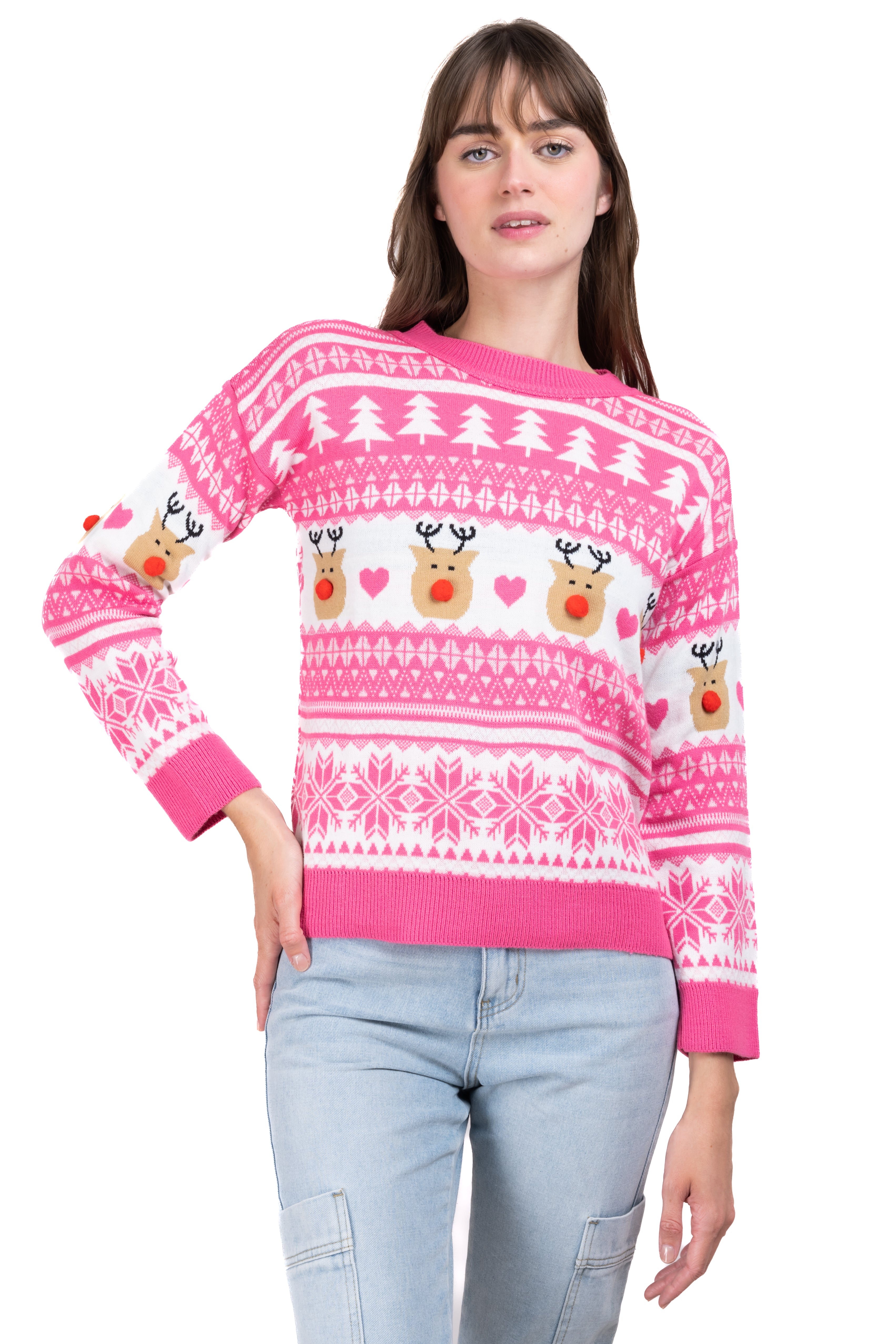 Reindeer nose Christimas sweater PINK COMBO