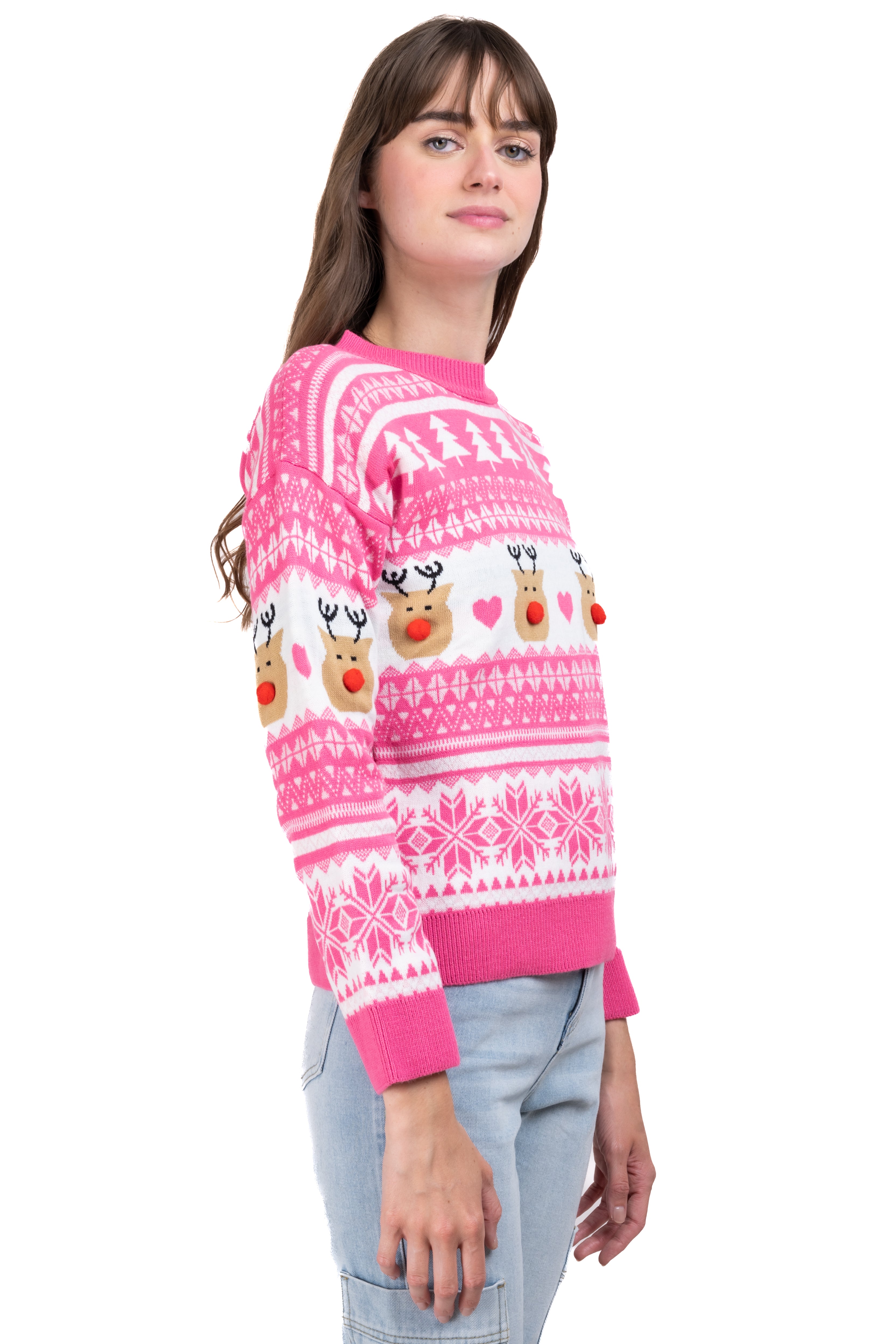 Reindeer nose Christimas sweater PINK COMBO