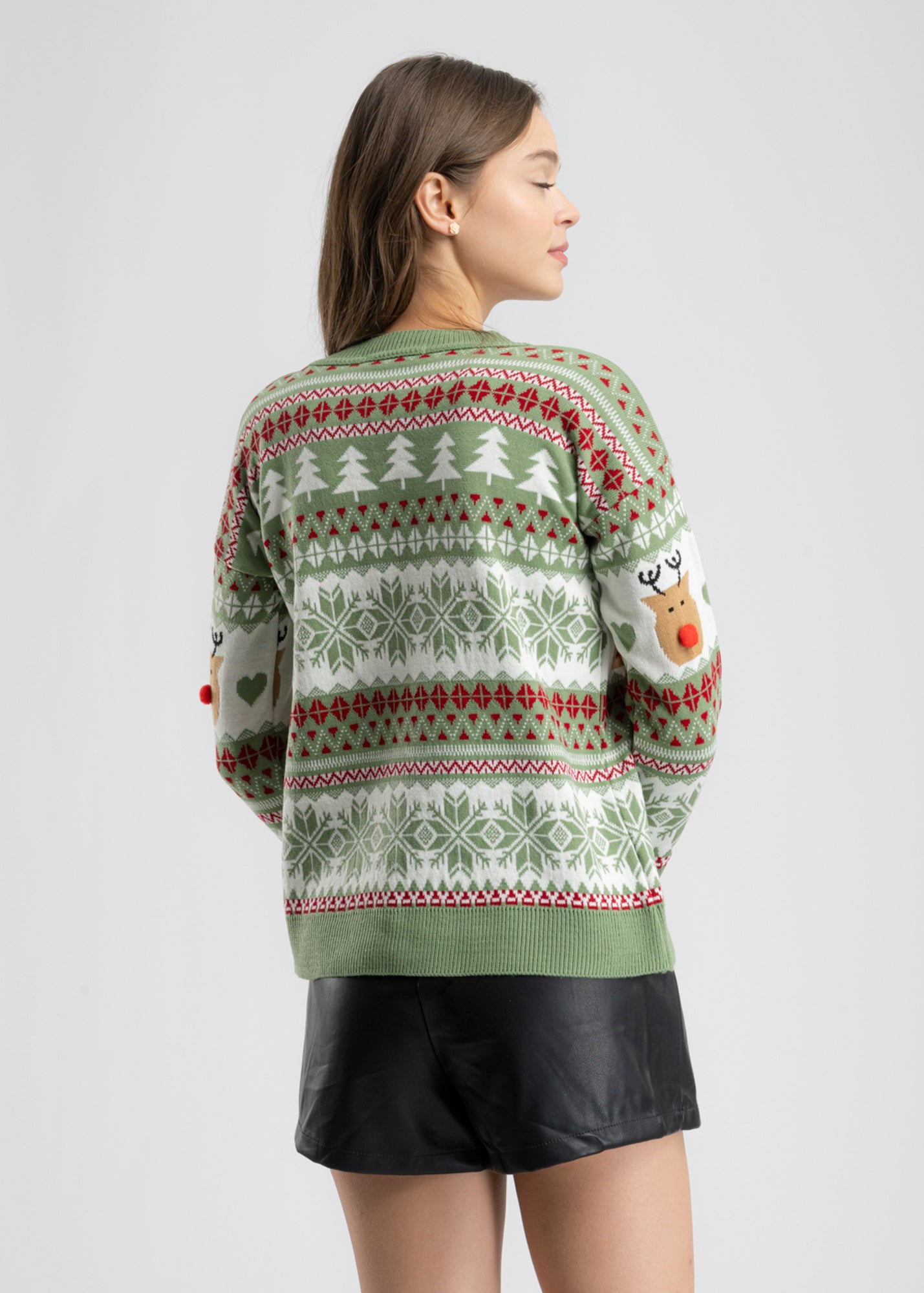 Reindeer nose Christimas sweater GREEN COMBO