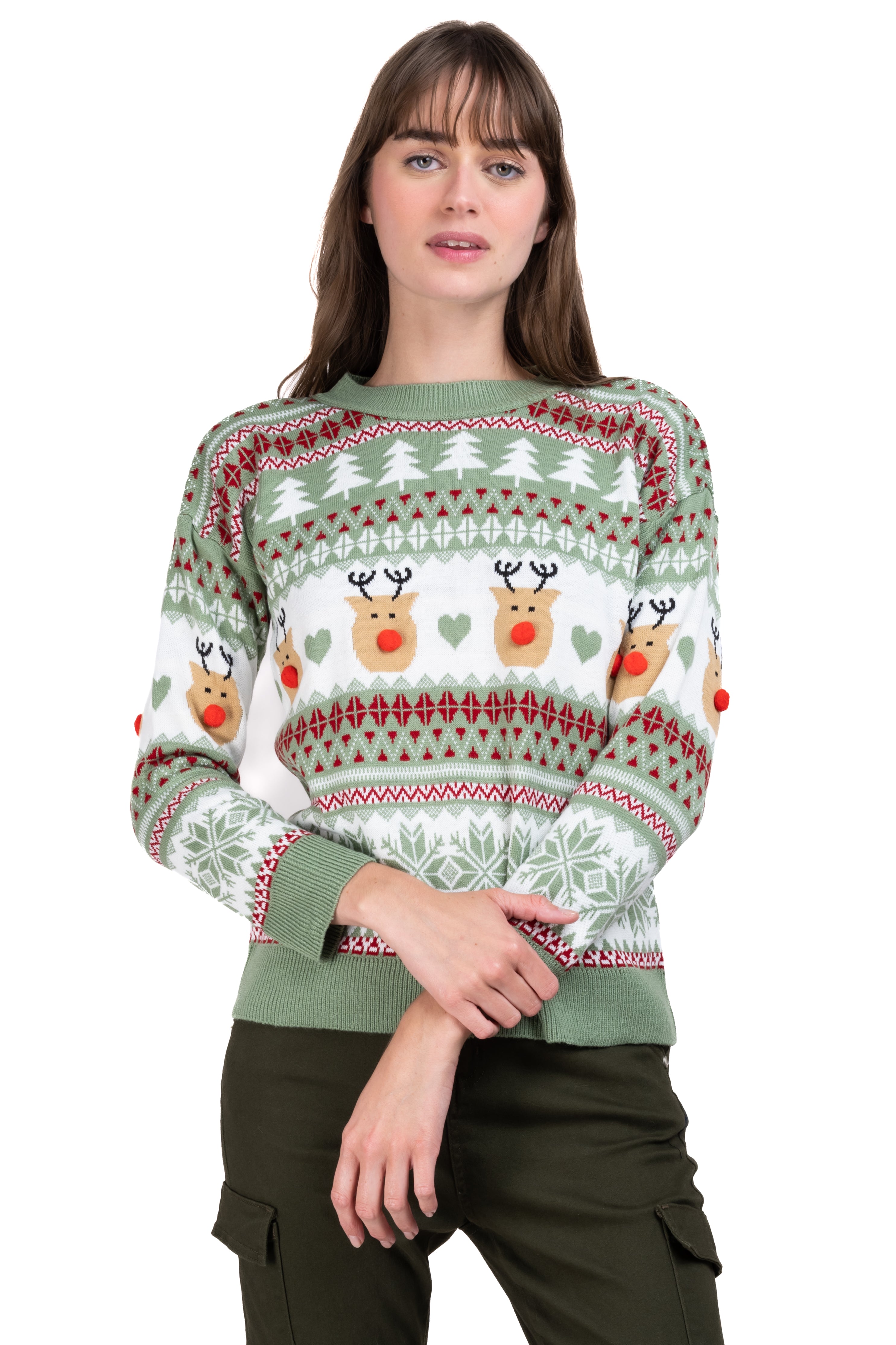 Reindeer nose Christimas sweater GREEN COMBO