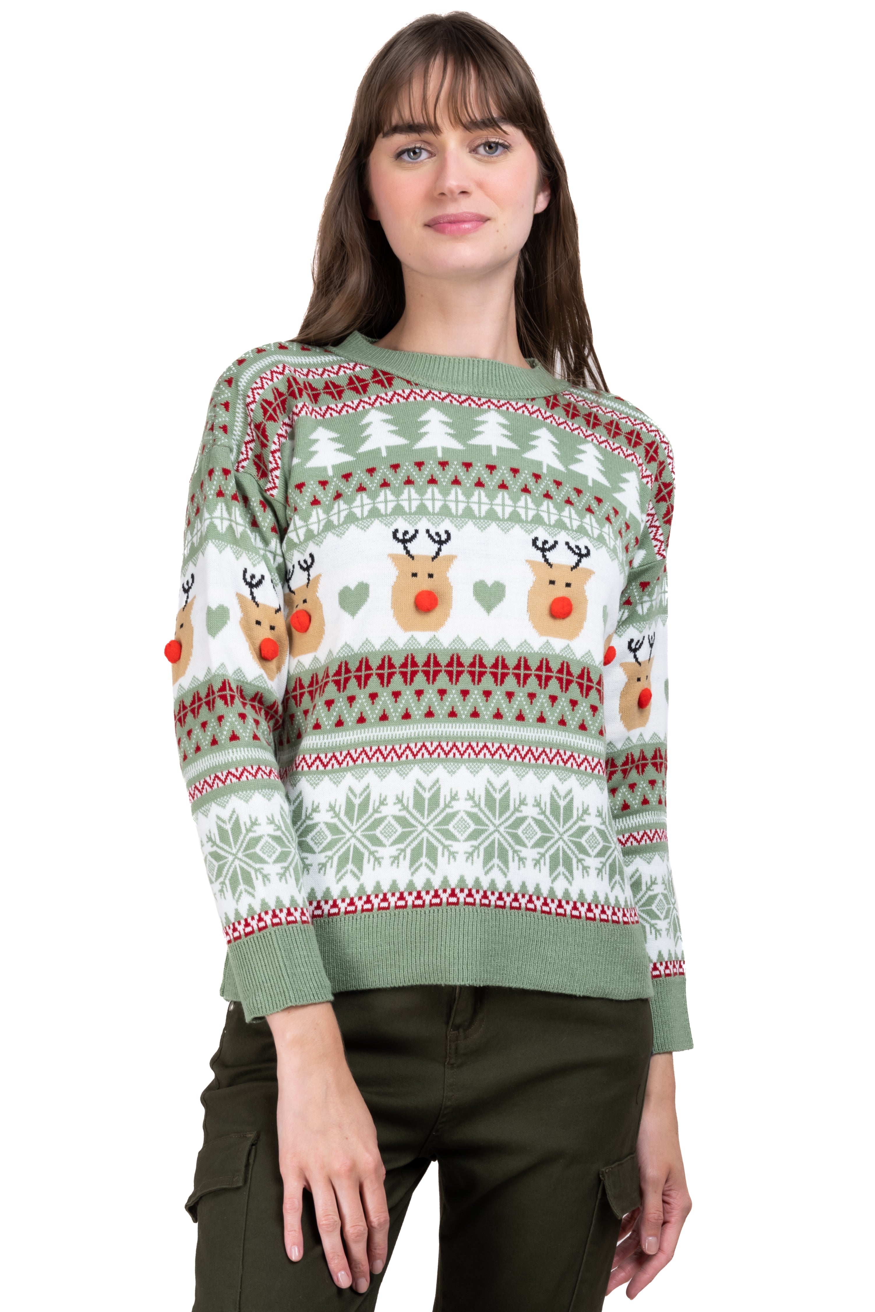 Reindeer nose Christimas sweater GREEN COMBO