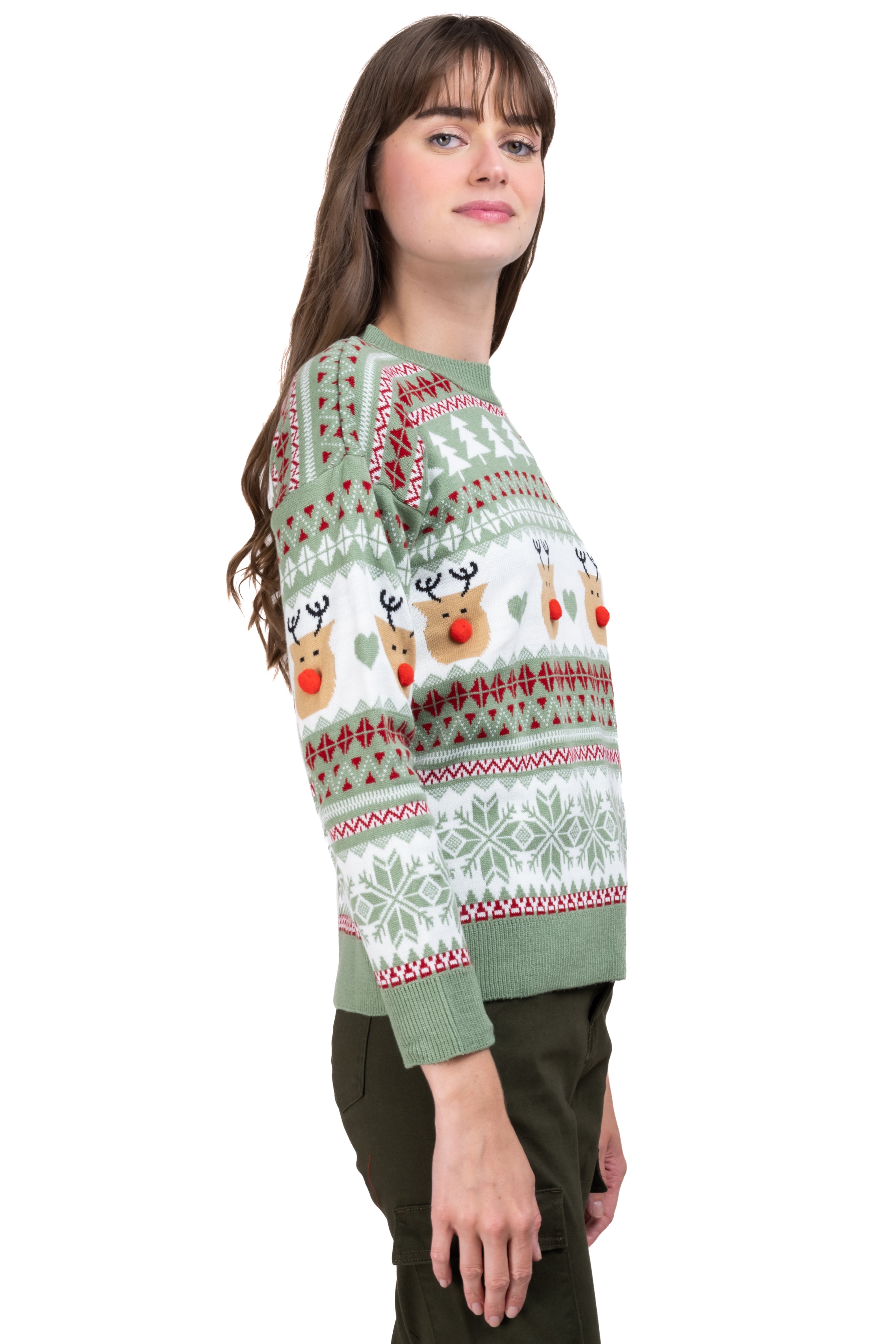 Reindeer nose Christimas sweater GREEN COMBO