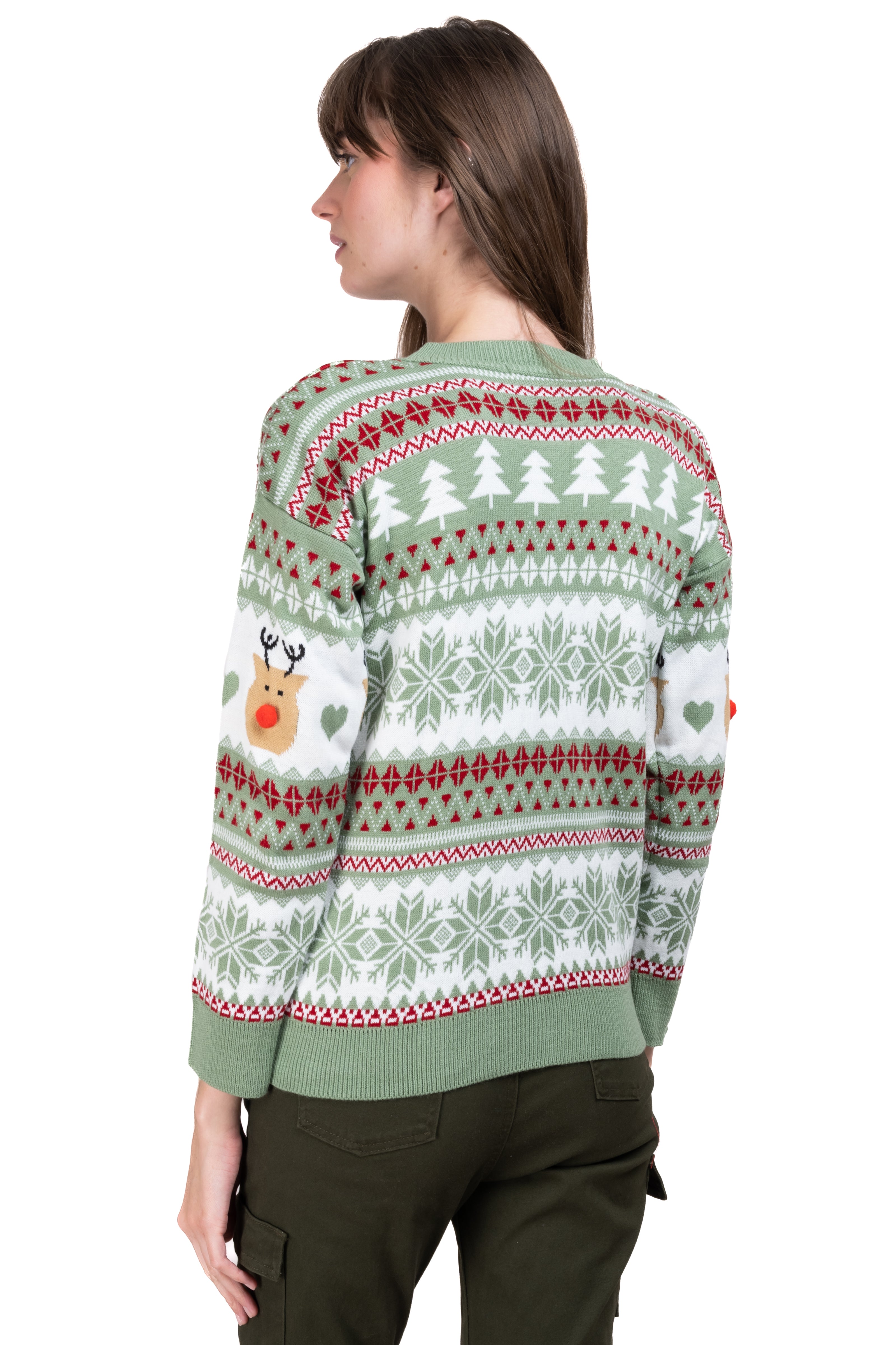 Reindeer nose Christimas sweater GREEN COMBO