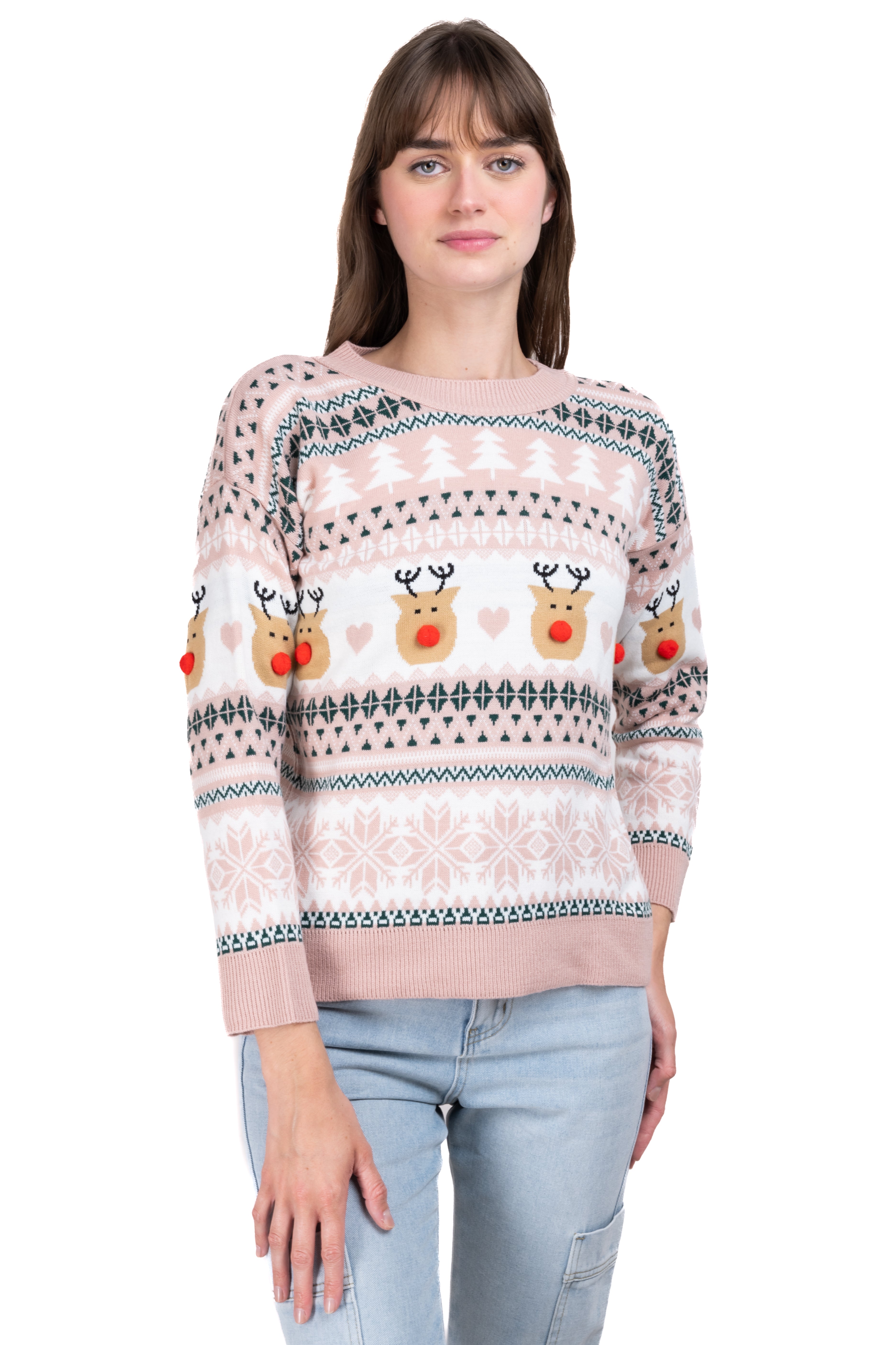 Reindeer nose Christimas sweater BRIGHT PINK