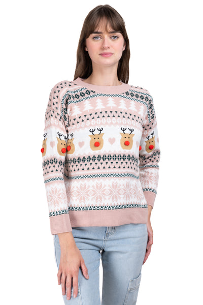 Reindeer nose Christimas sweater RED COMBO