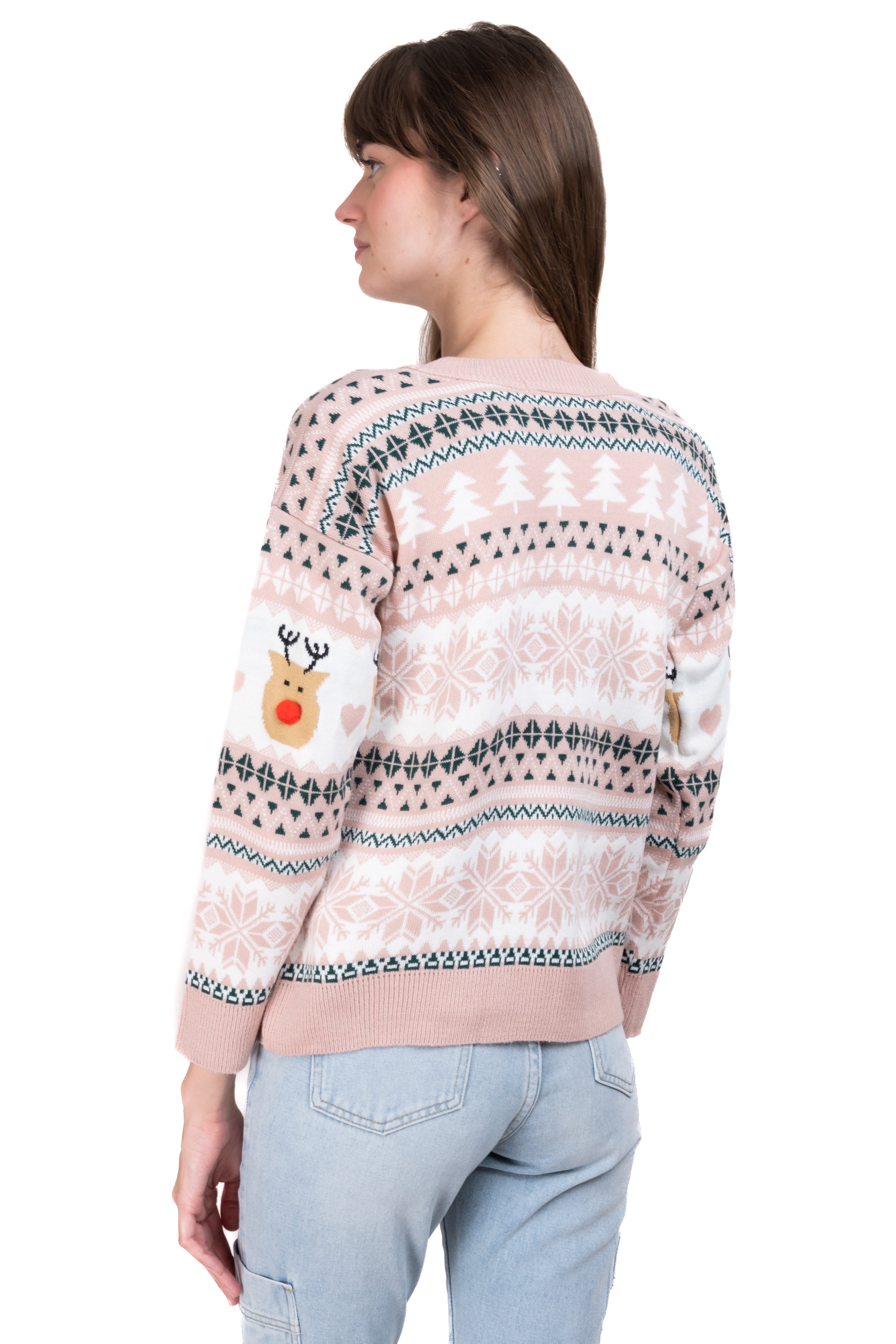 Reindeer nose Christimas sweater BRIGHT PINK