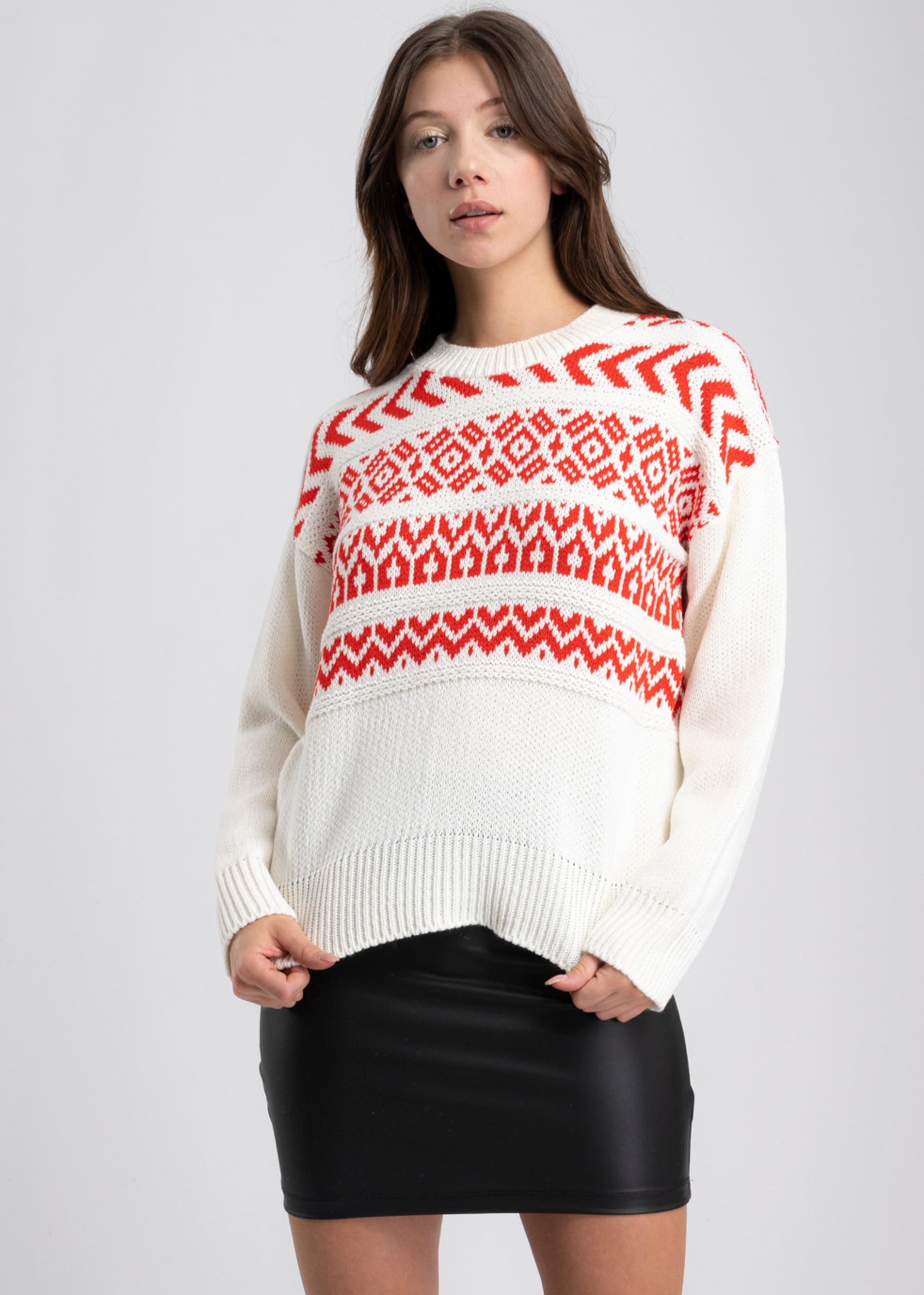 Geometric Patterns Knit Sweater WHITE COMBO