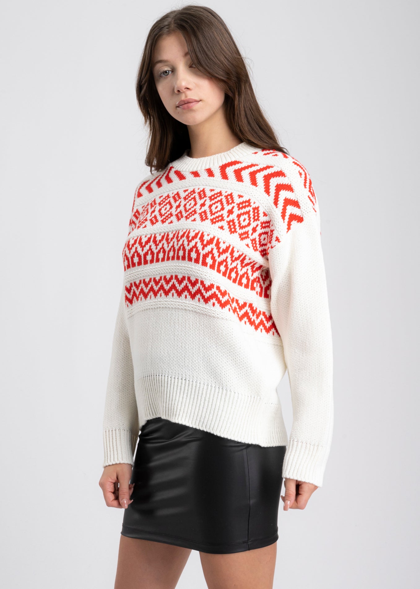 Geometric Patterns Knit Sweater WHITE COMBO