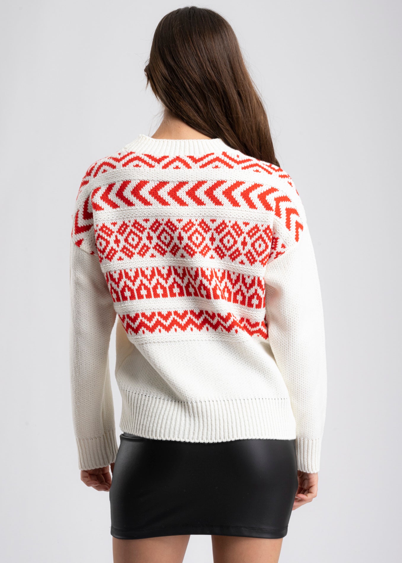 Geometric Patterns Knit Sweater WHITE COMBO