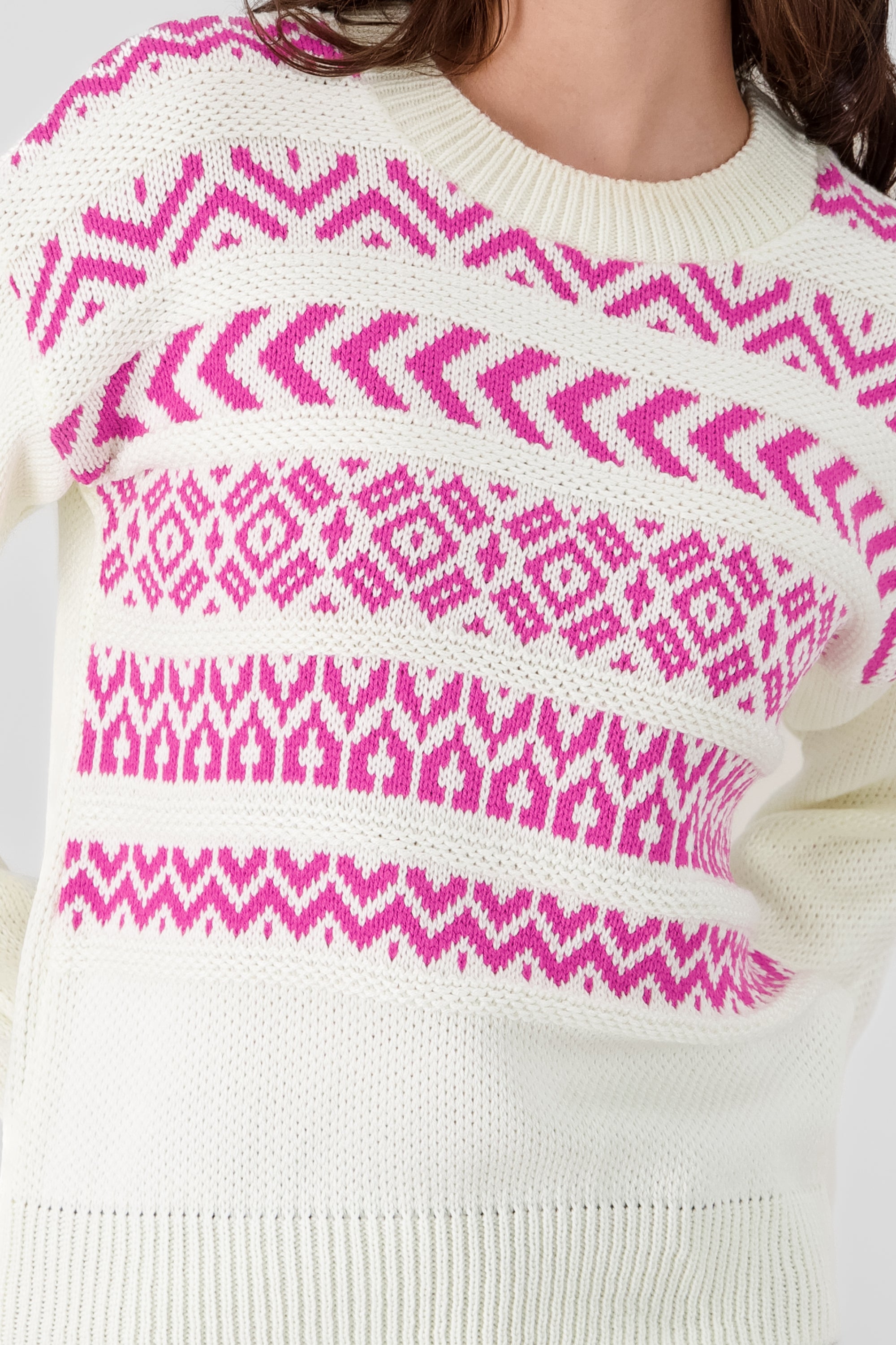 Geometric Patterns Knit Sweater FUCHSIA COMBO