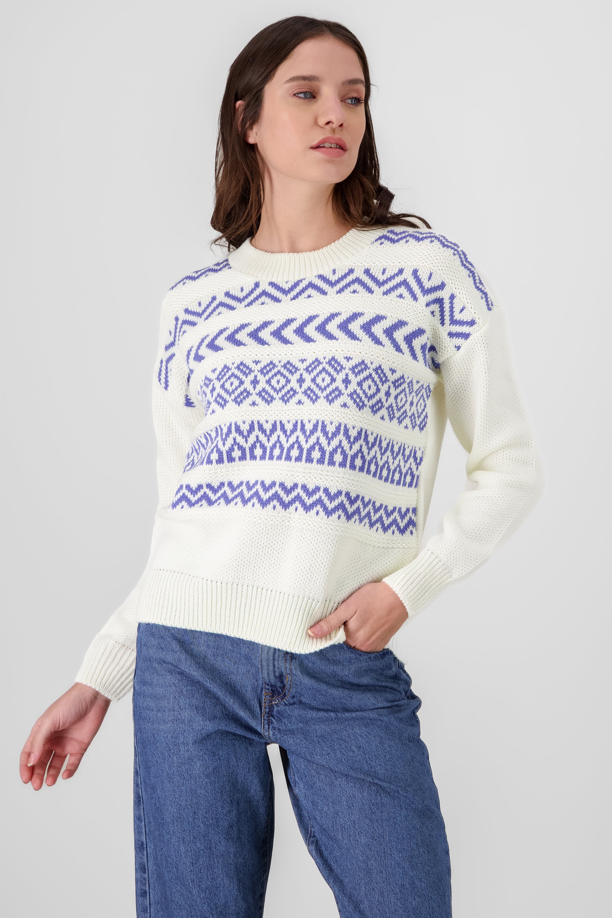 Geometric Patterns Knit Sweater INDIGO