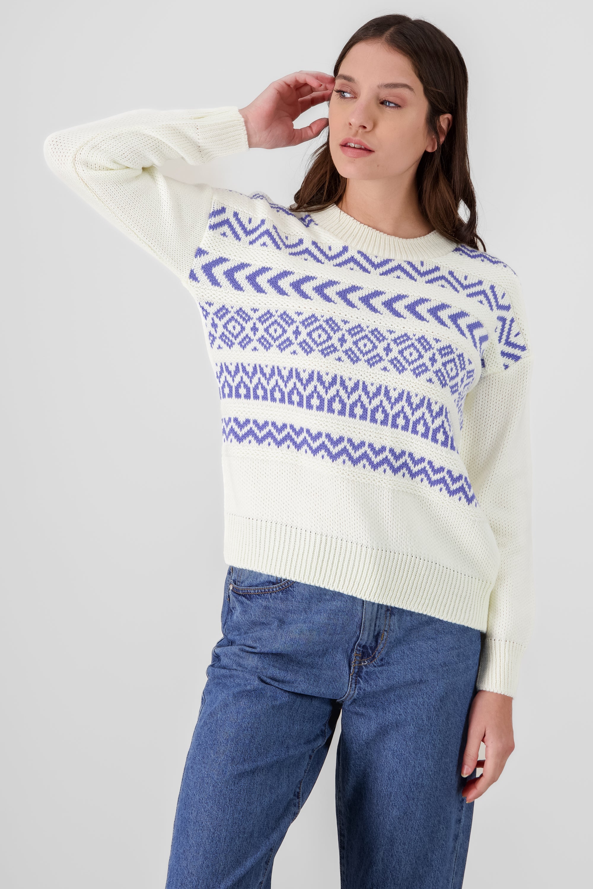 Geometric Patterns Knit Sweater INDIGO