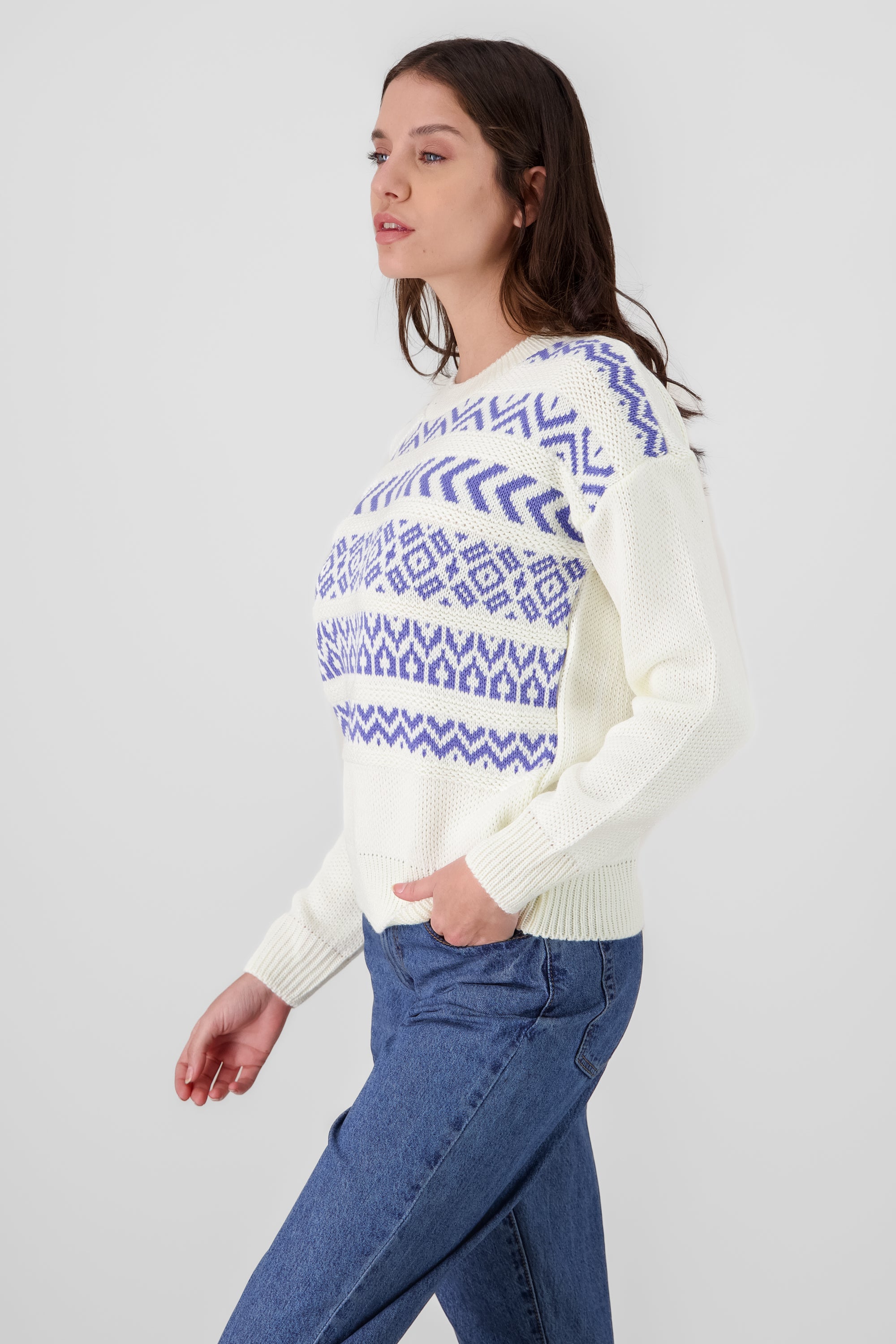 Geometric Patterns Knit Sweater INDIGO