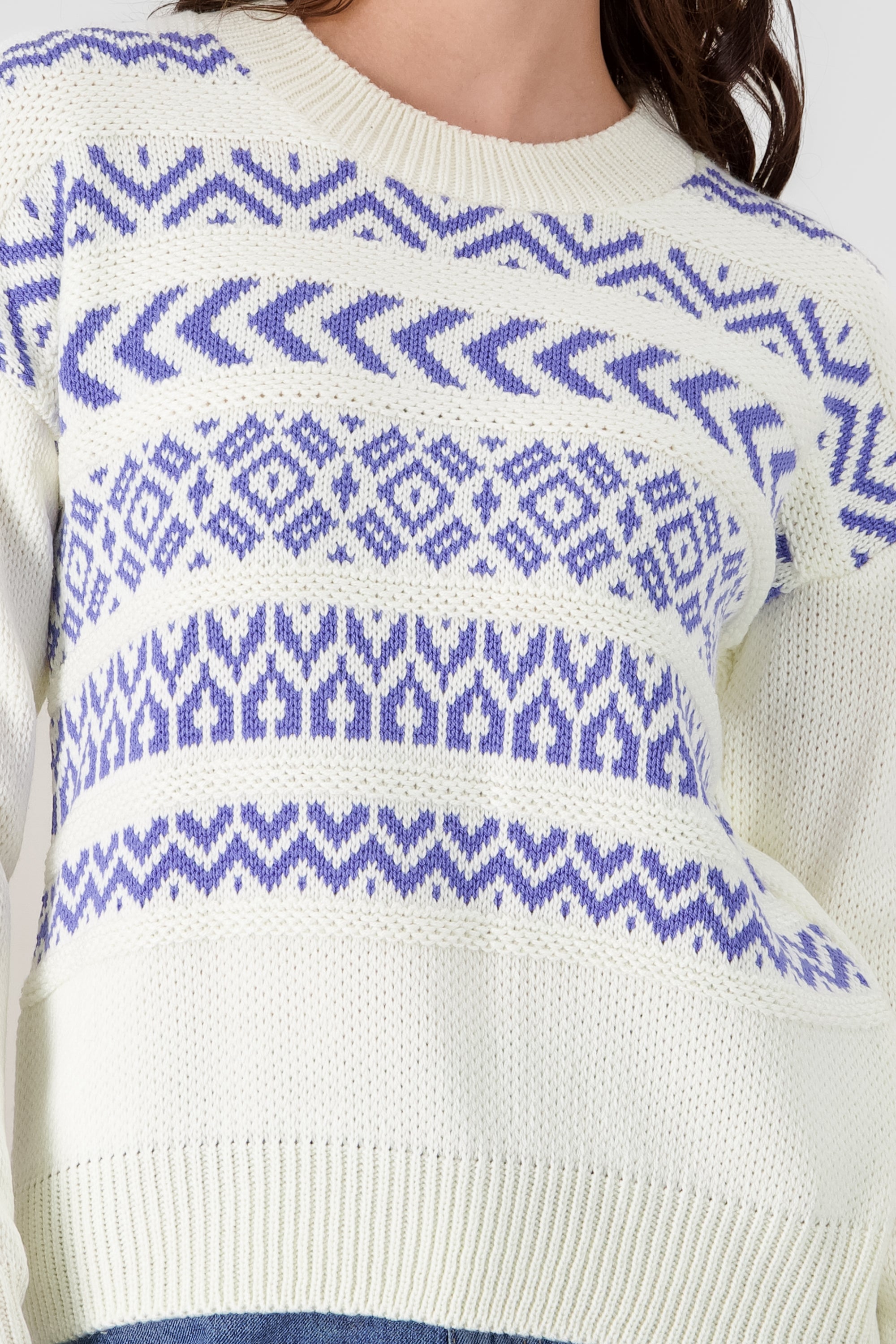 Geometric Patterns Knit Sweater INDIGO