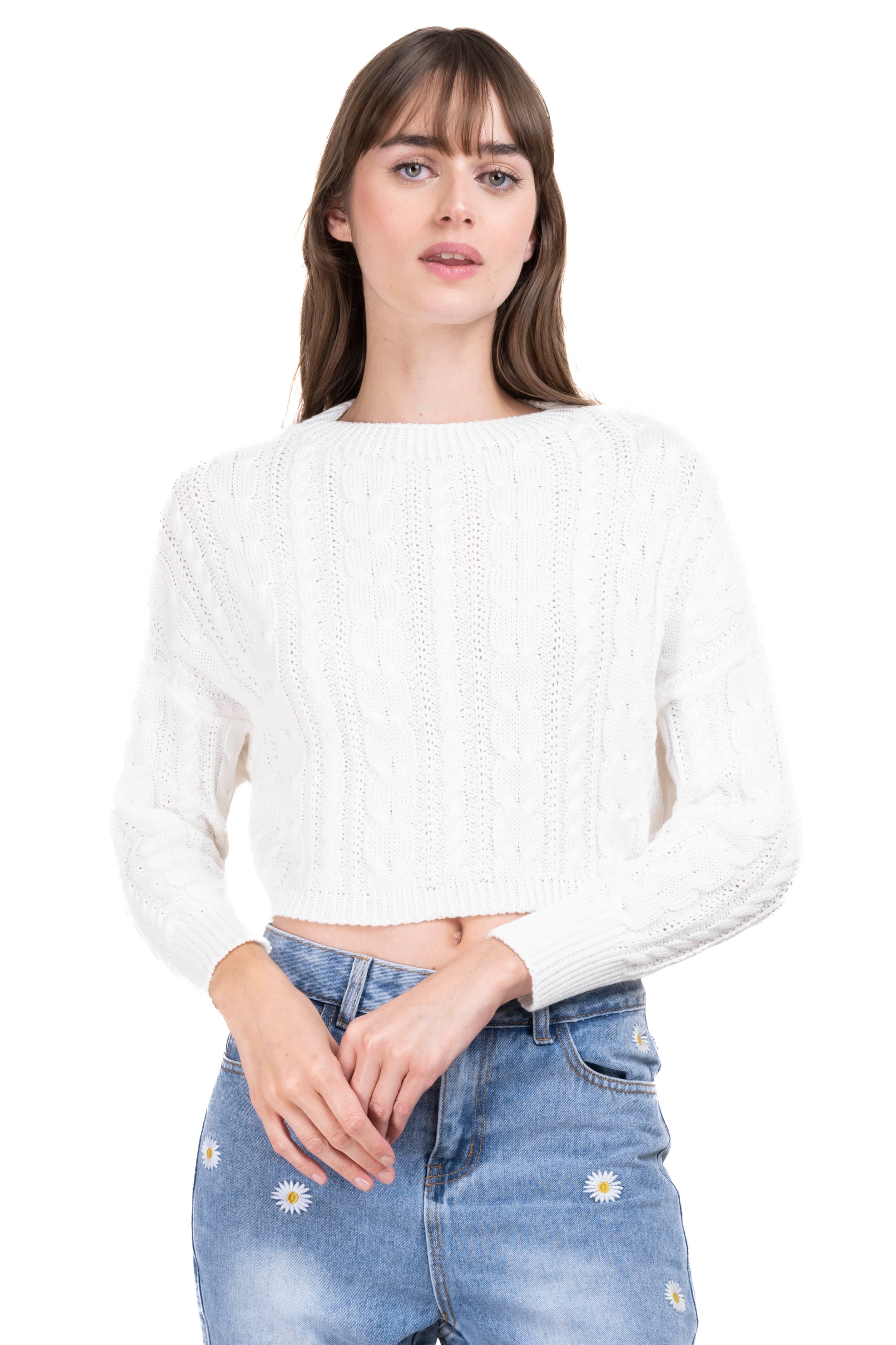 Crochet Cropped Sweater IVORY