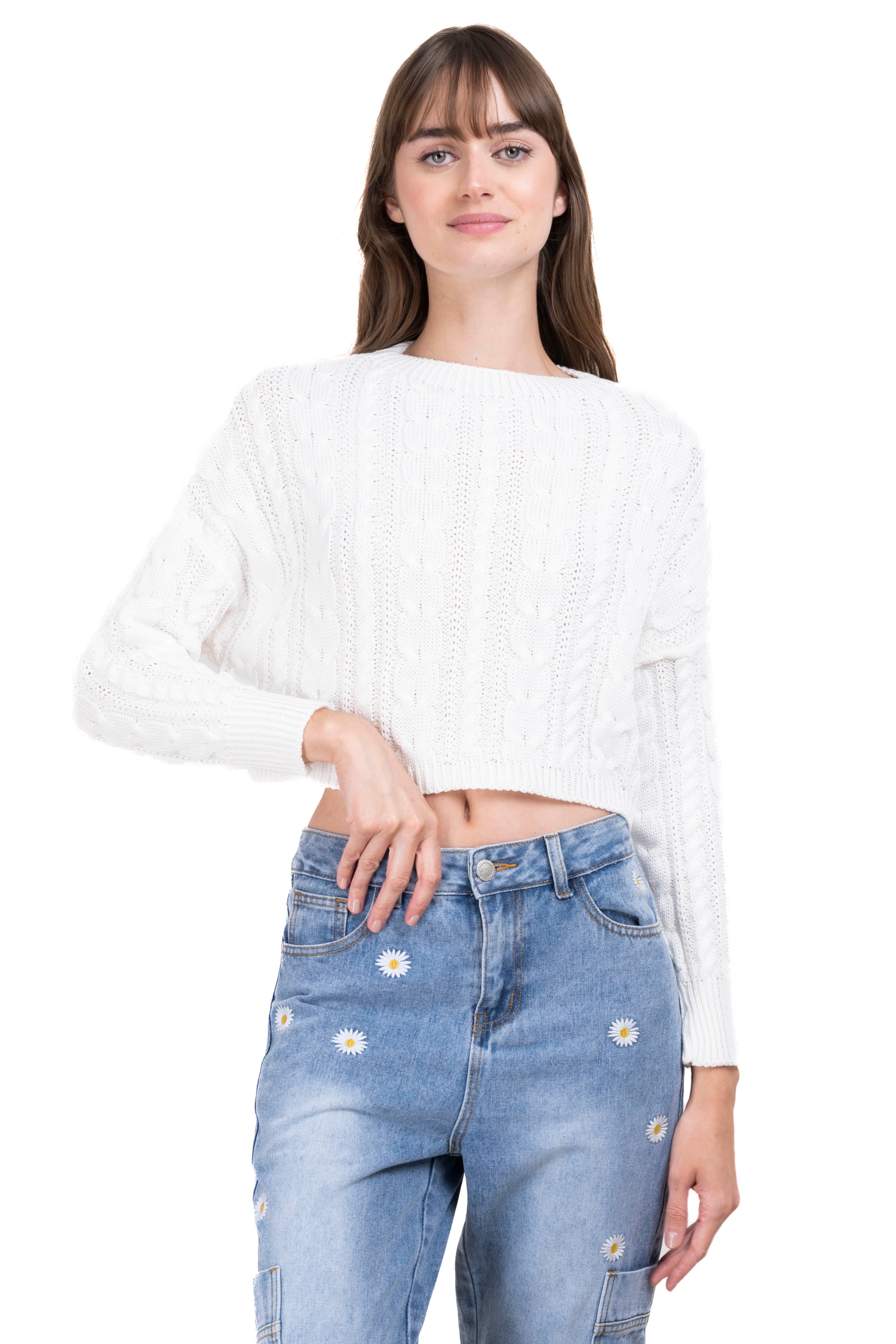 Crochet Cropped Sweater IVORY