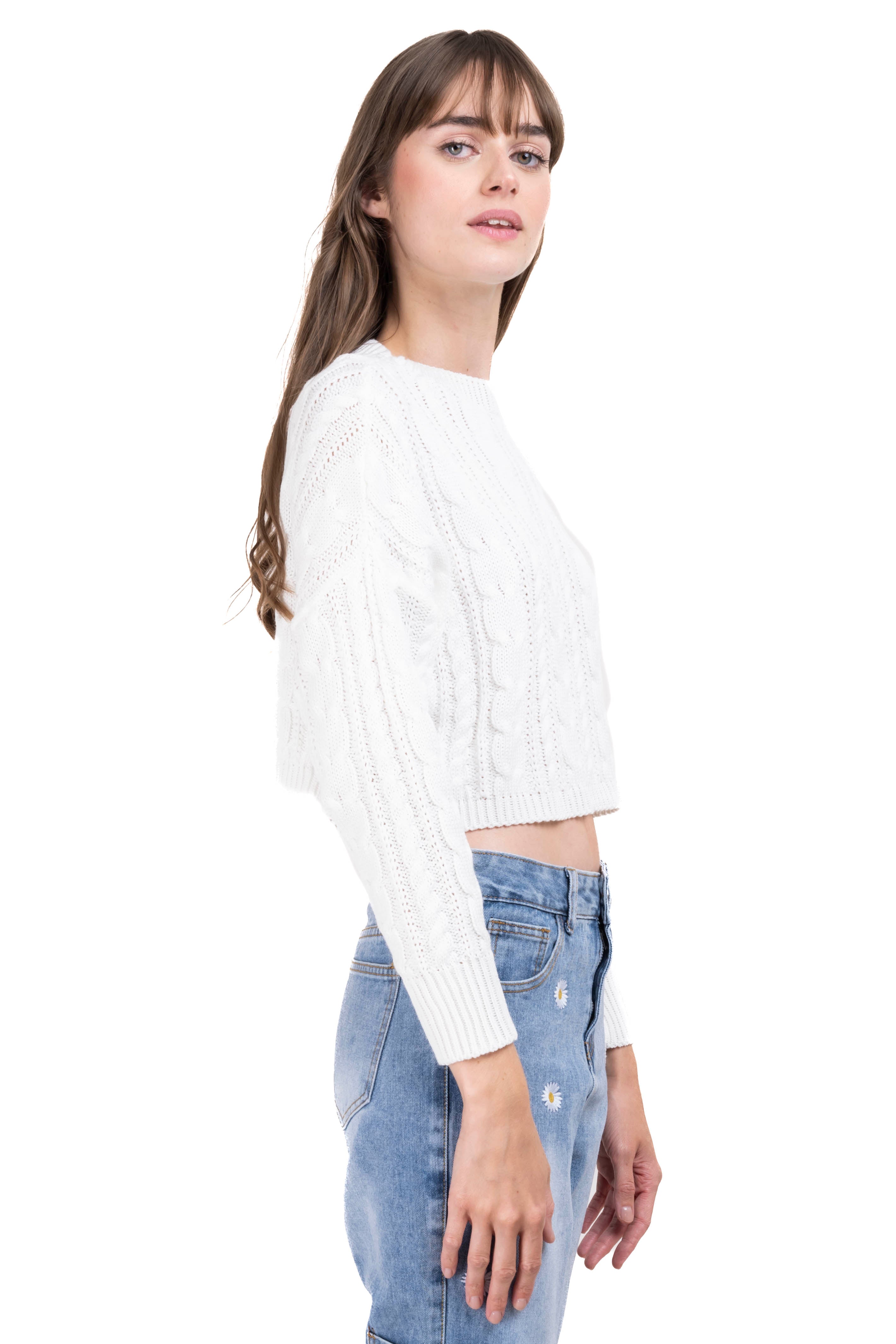 Crochet Cropped Sweater IVORY