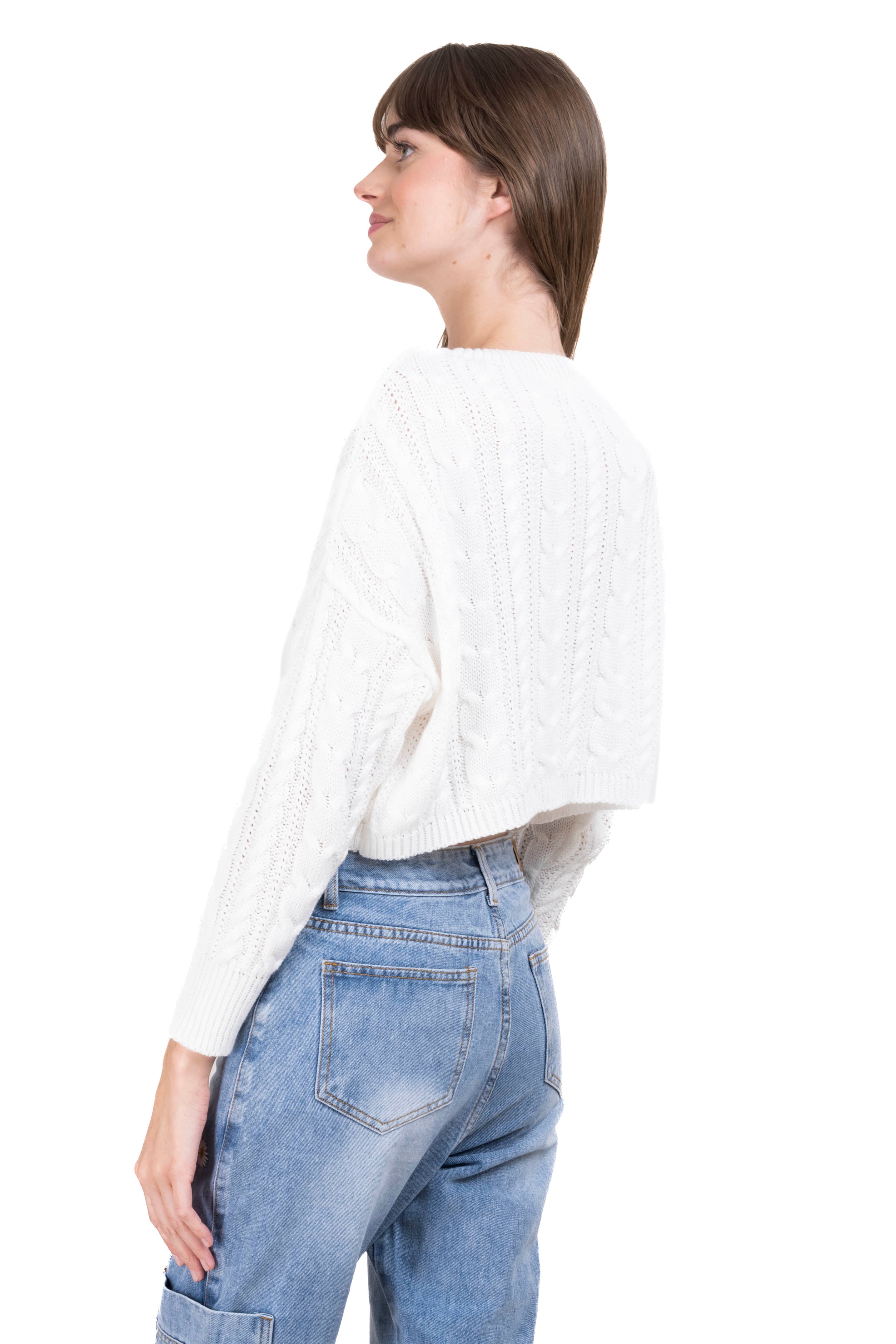 Crochet Cropped Sweater IVORY