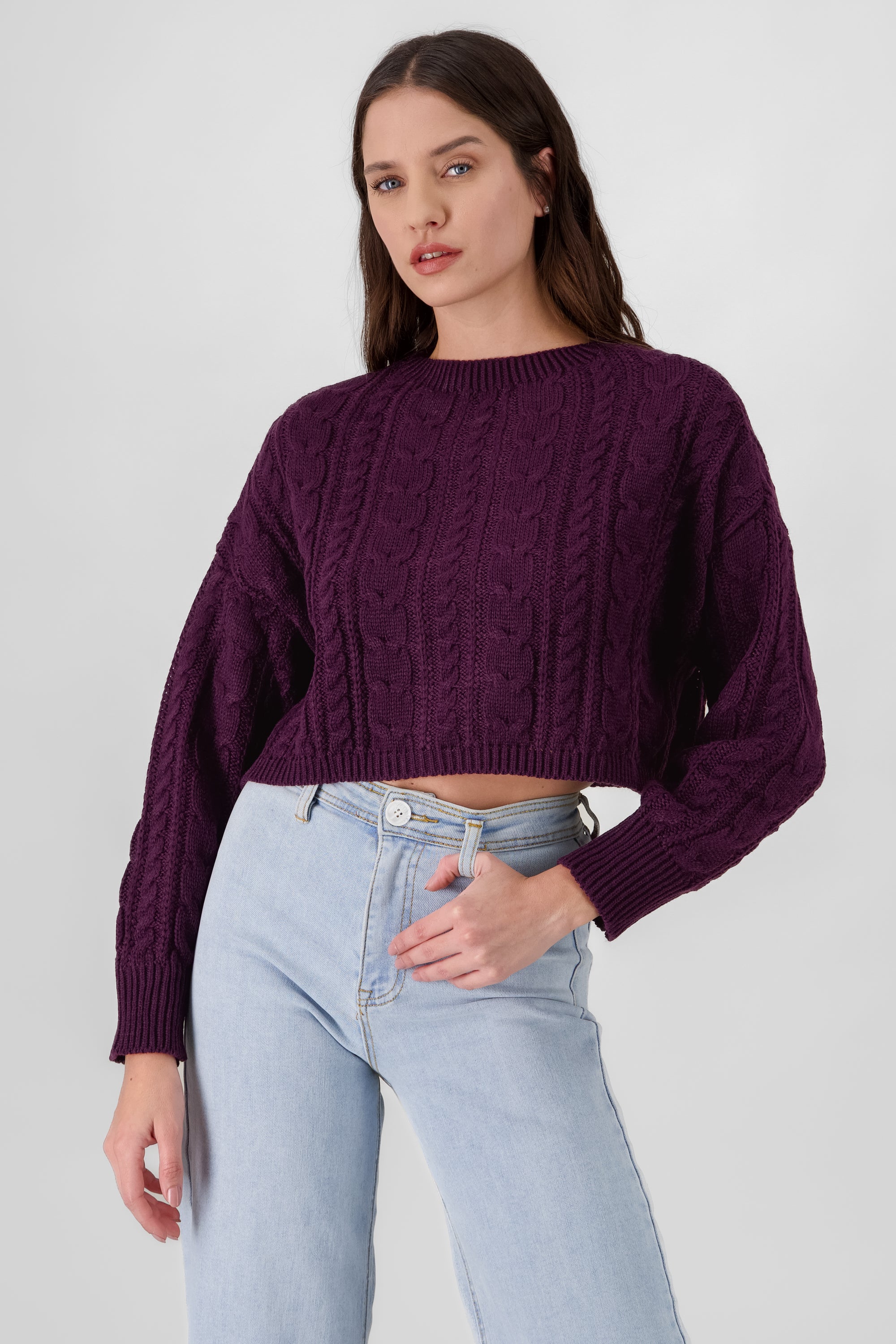 Crochet Cropped Sweater GRAPE