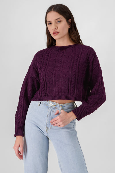 Crochet Cropped Sweater GRAY