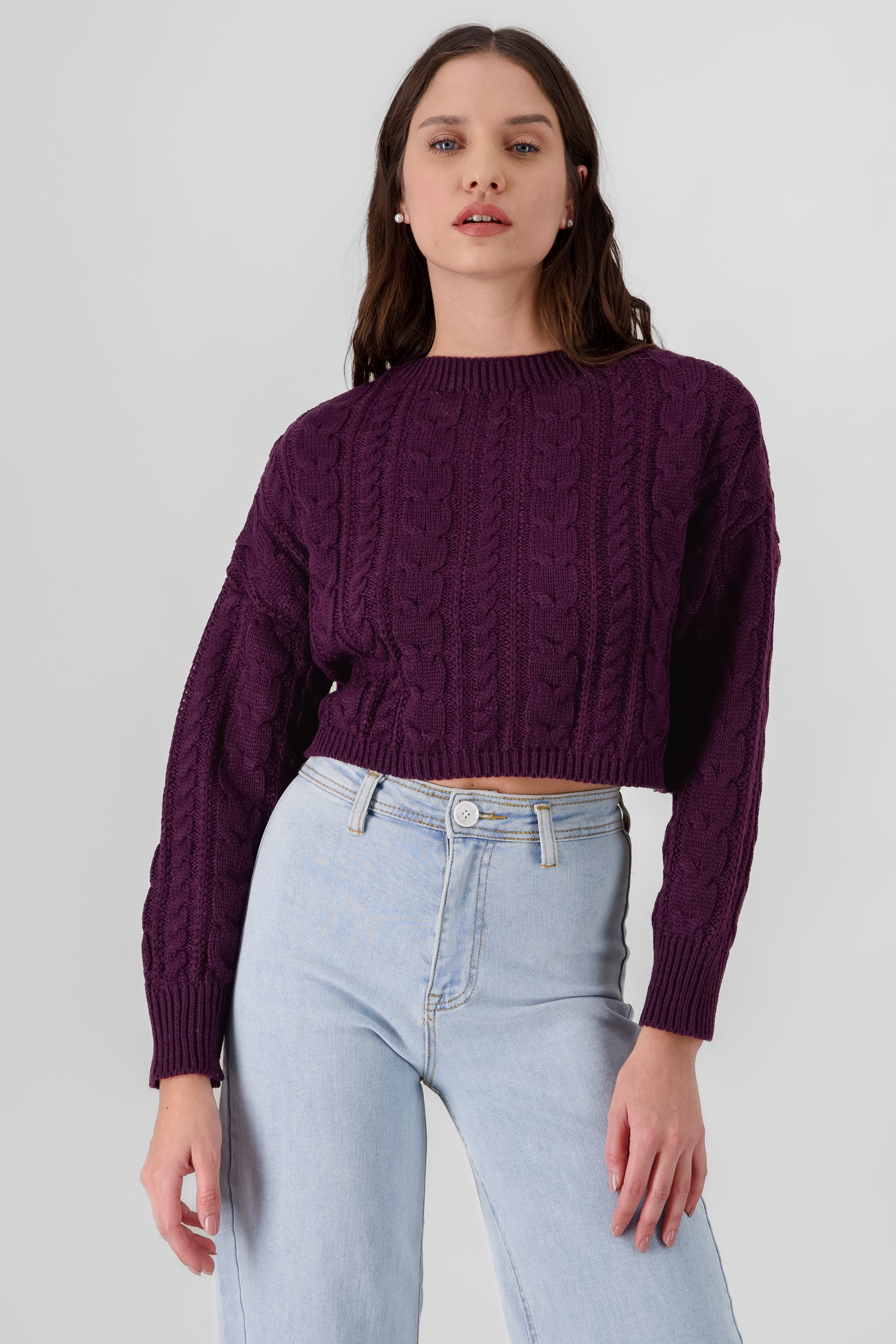 Crochet Cropped Sweater GRAPE