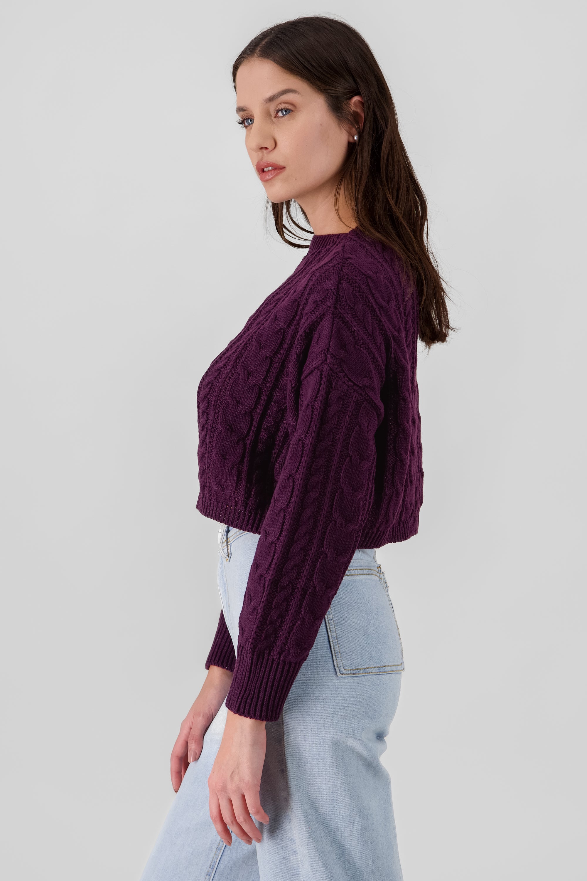 Crochet Cropped Sweater GRAPE