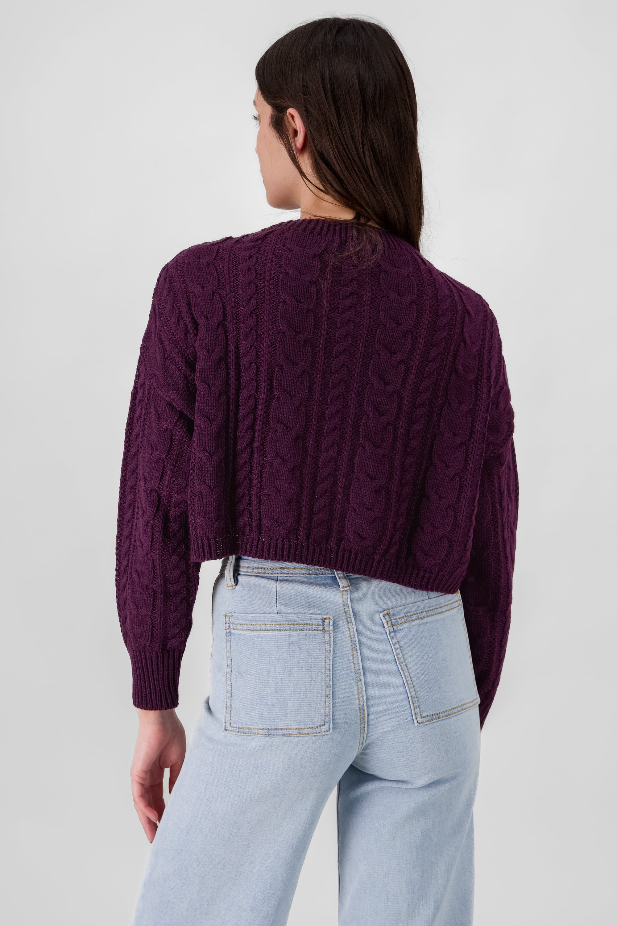 Crochet Cropped Sweater GRAPE