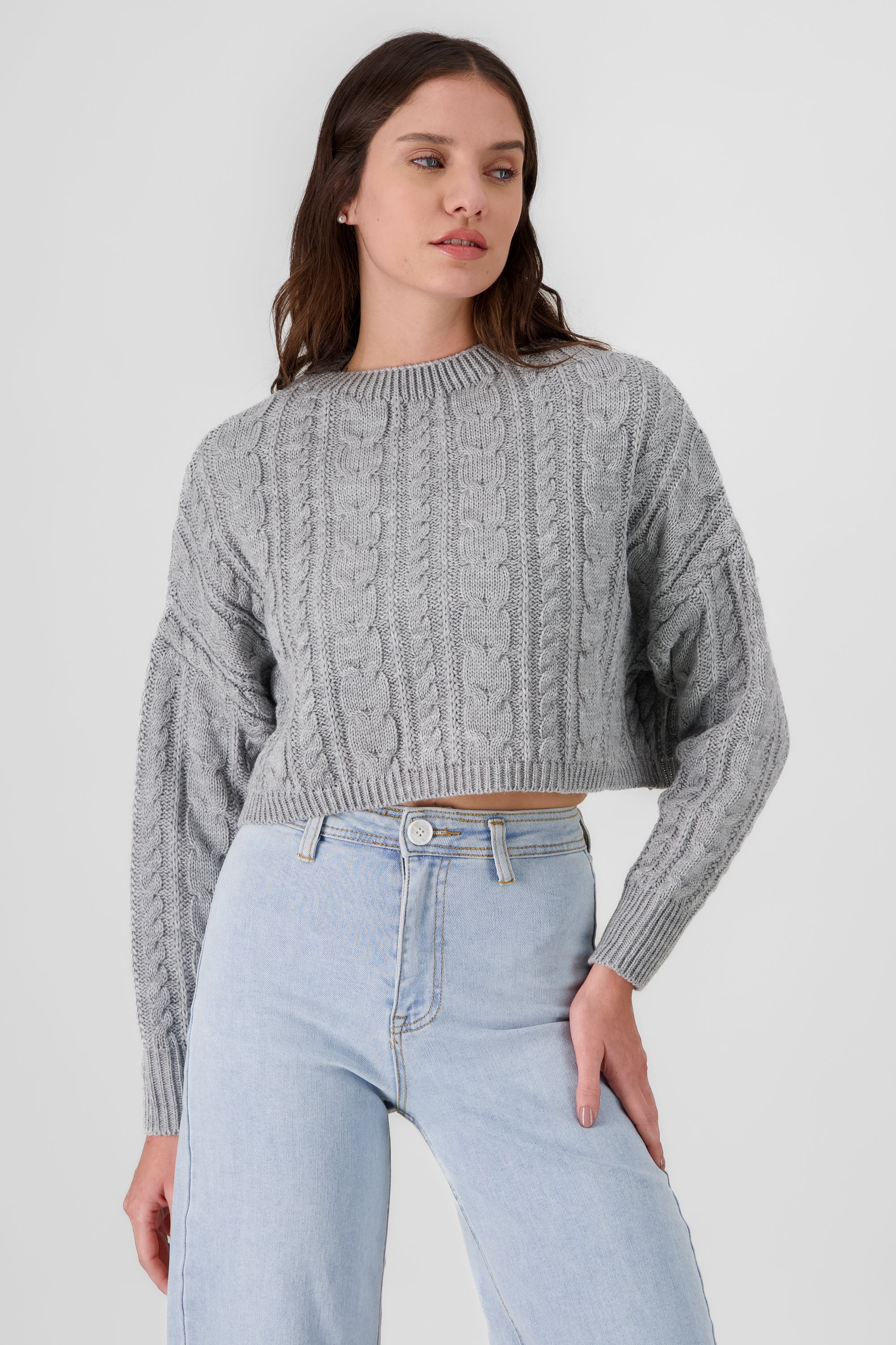 Crochet Cropped Sweater GRAY