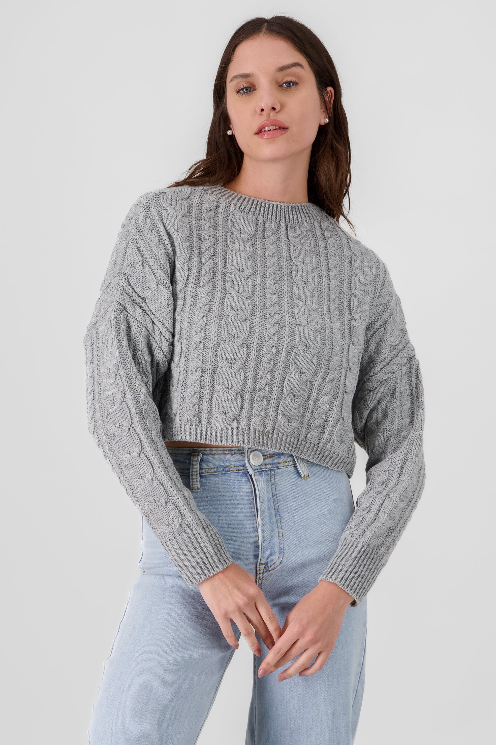 Crochet Cropped Sweater GRAY