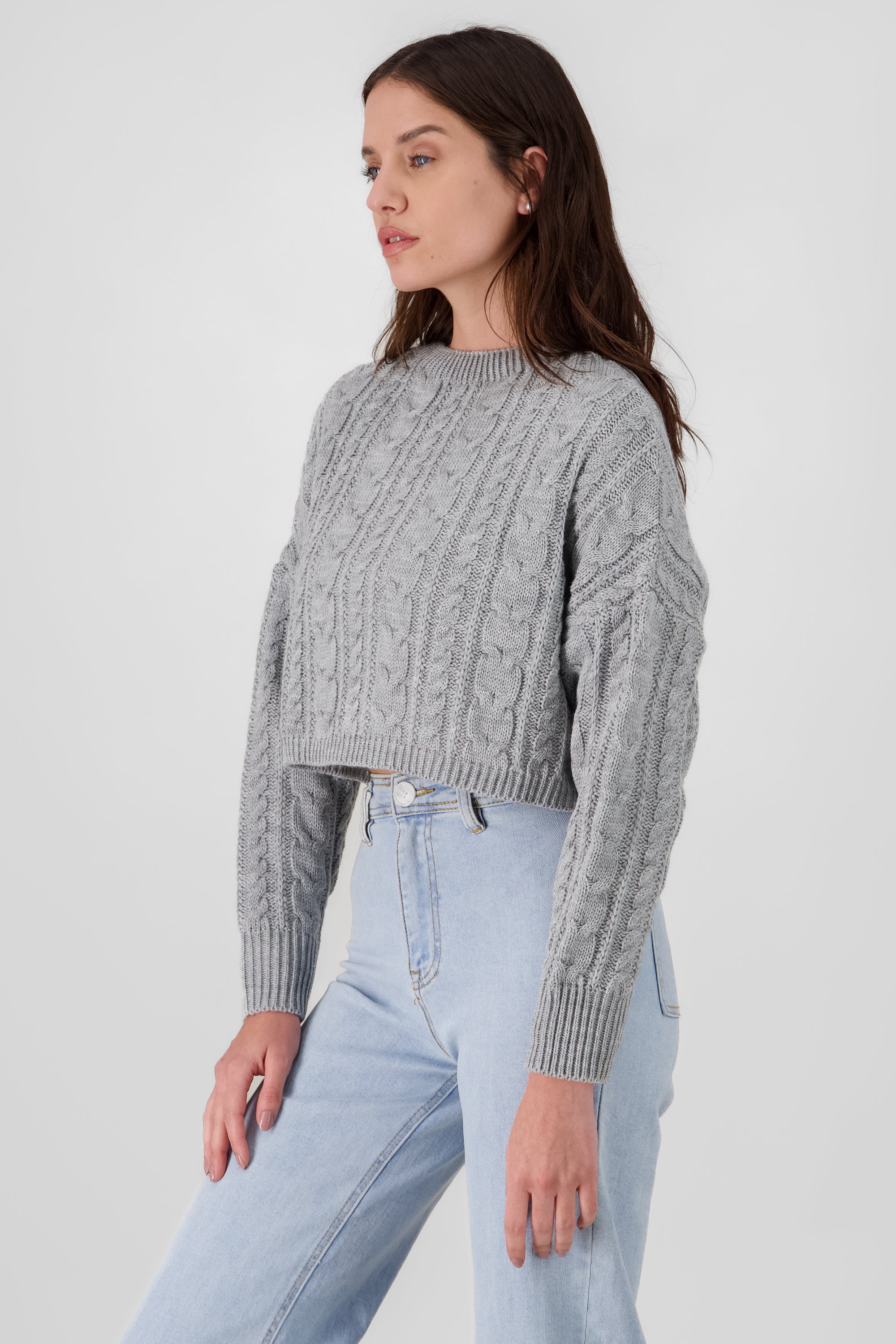 Crochet Cropped Sweater GRAY