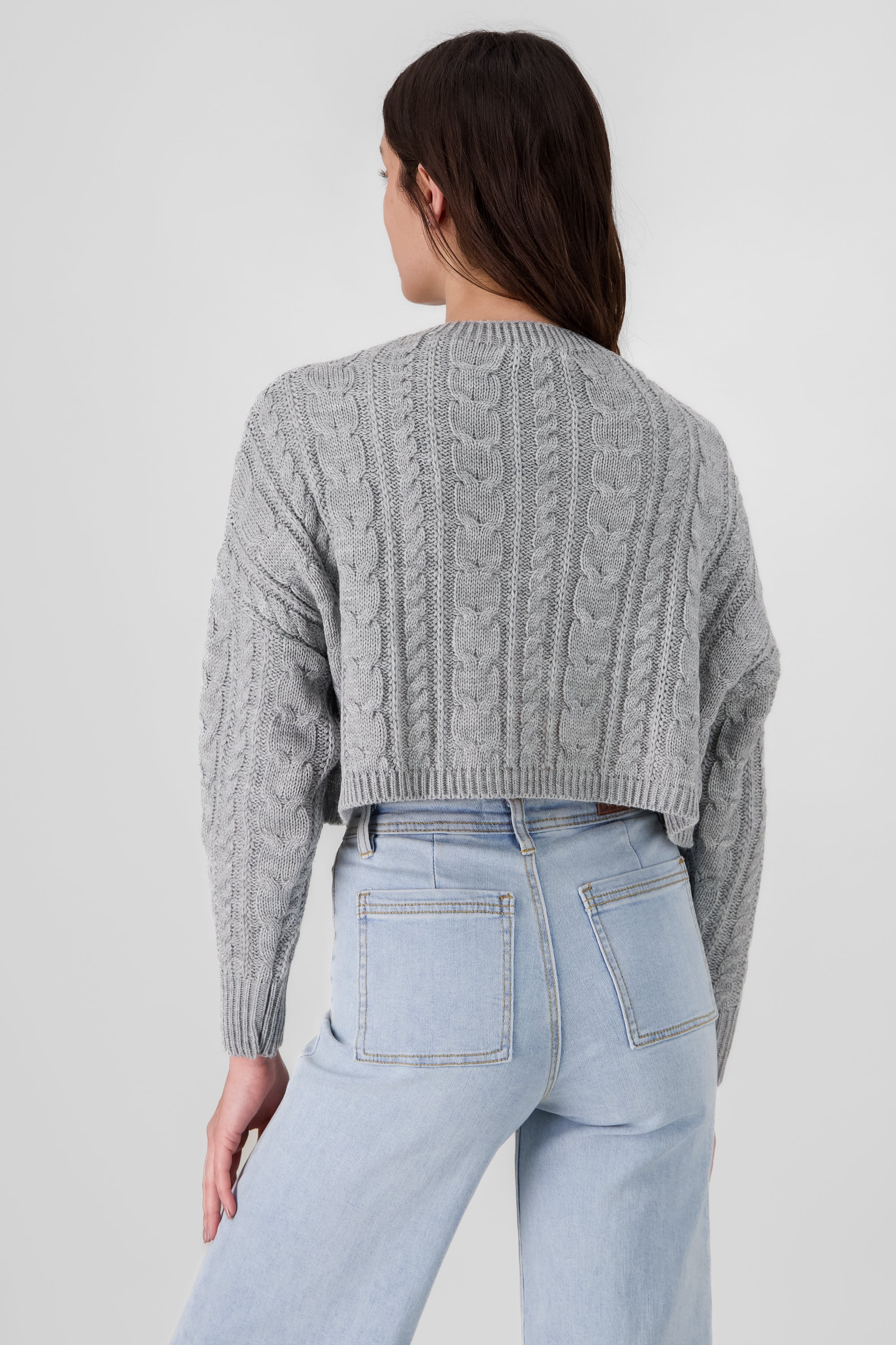 Crochet Cropped Sweater GRAY