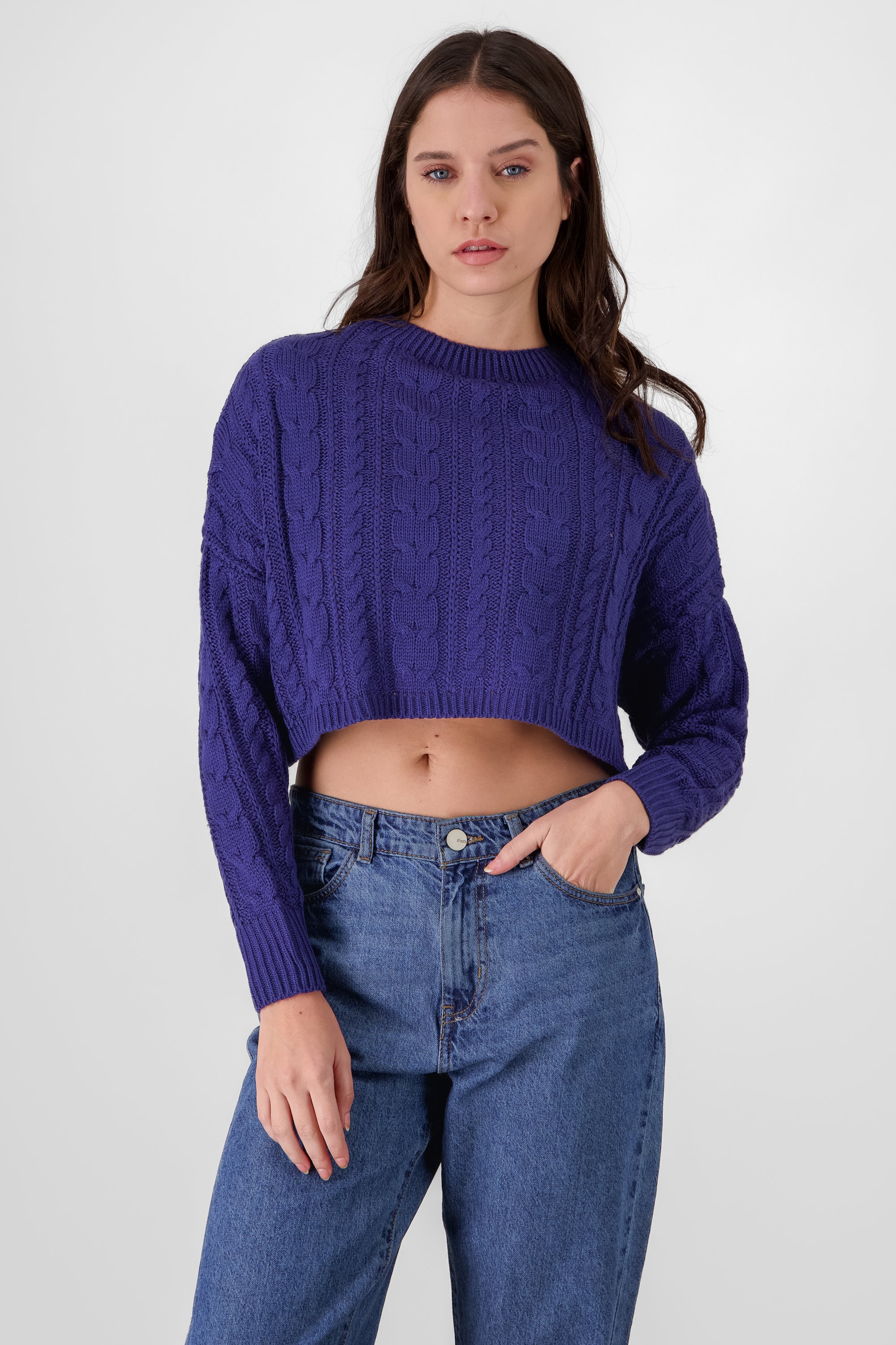 Crochet Cropped Sweater INDIGO