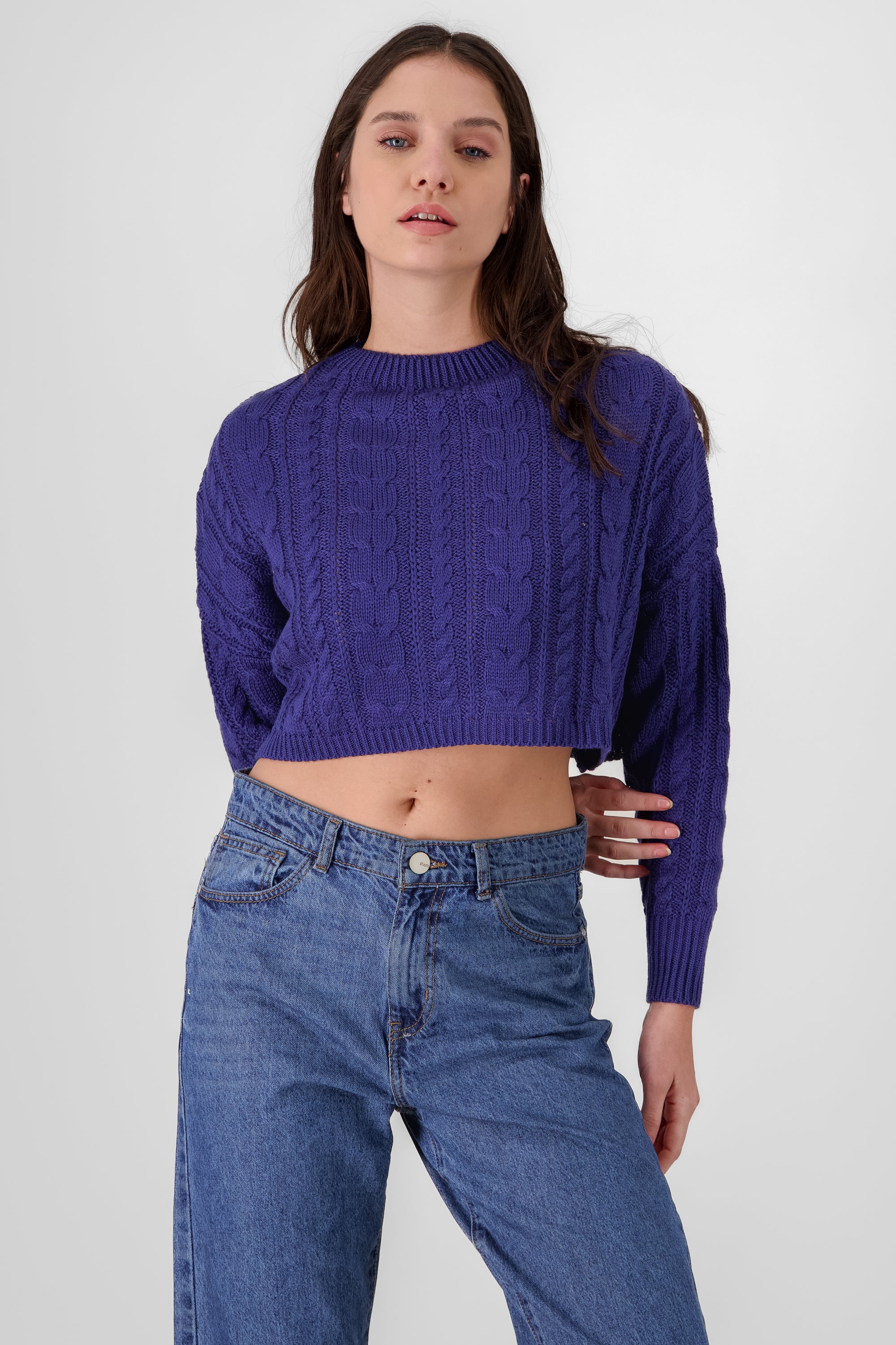 Crochet Cropped Sweater INDIGO