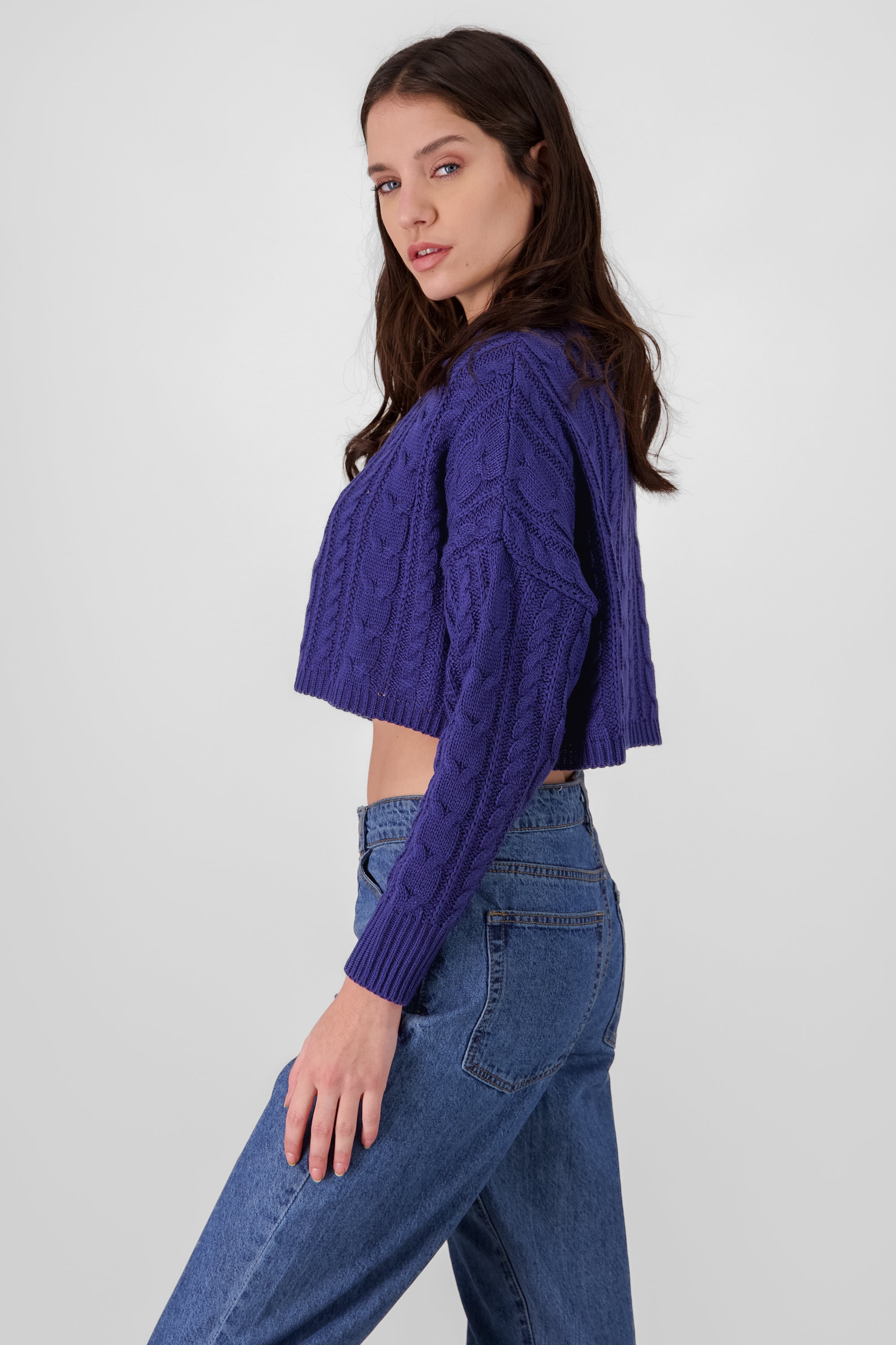 Crochet Cropped Sweater INDIGO