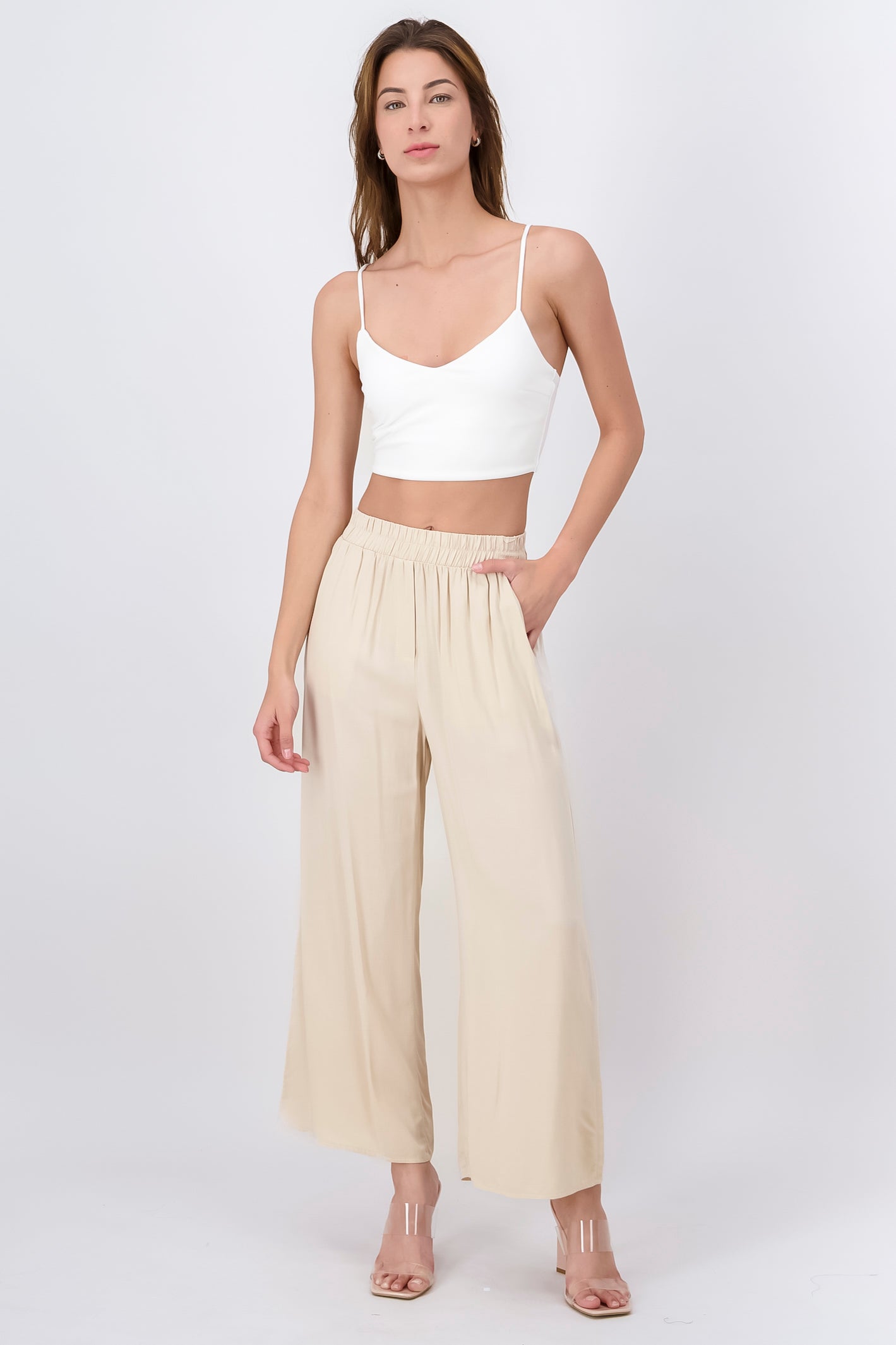 High waist wide leg pant KHAKI