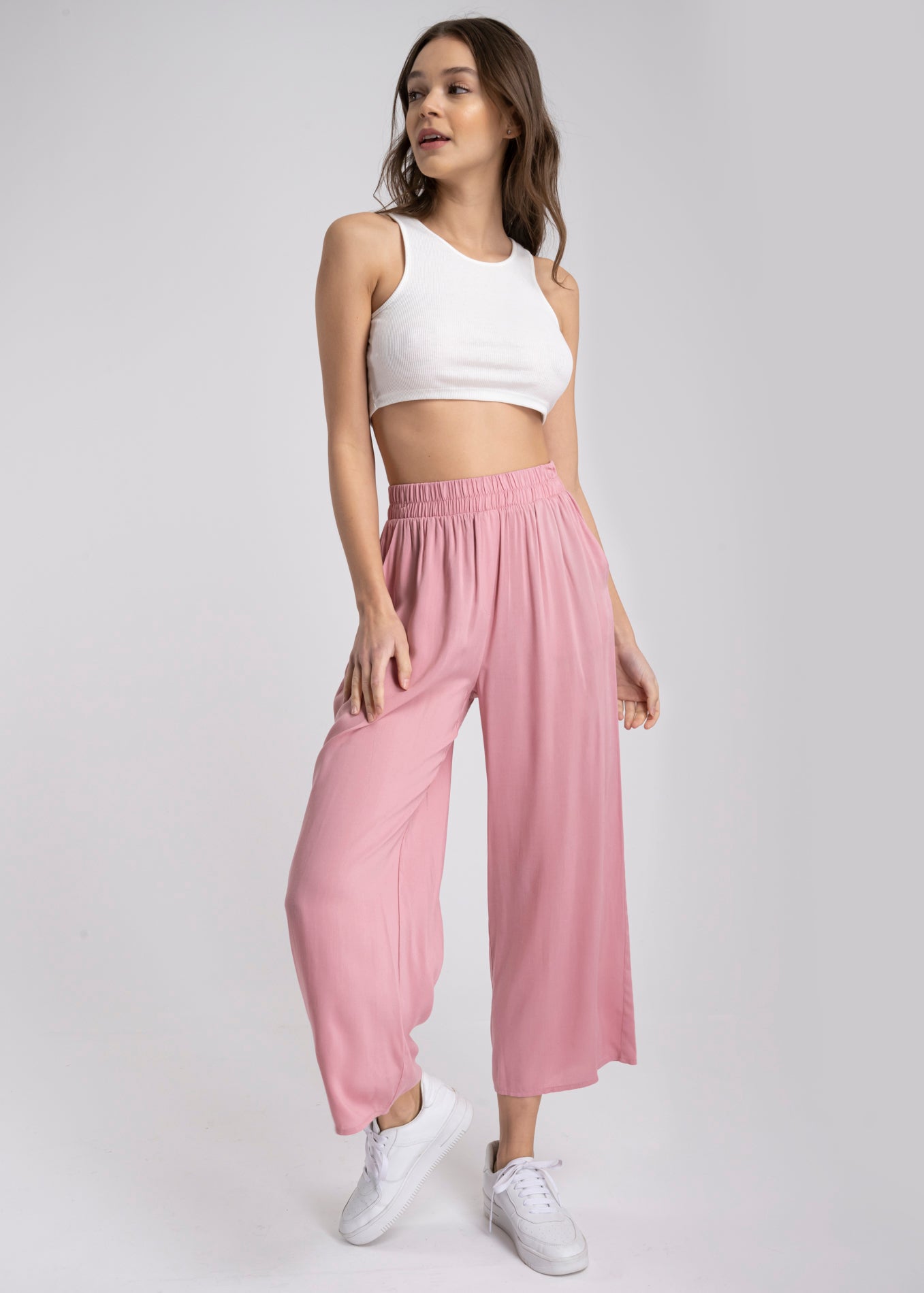 High waist wide leg pant ROSEWOOD