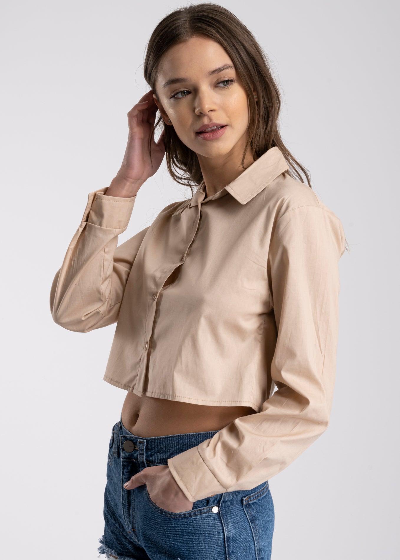 Long sleeve button up blouse BEIGE