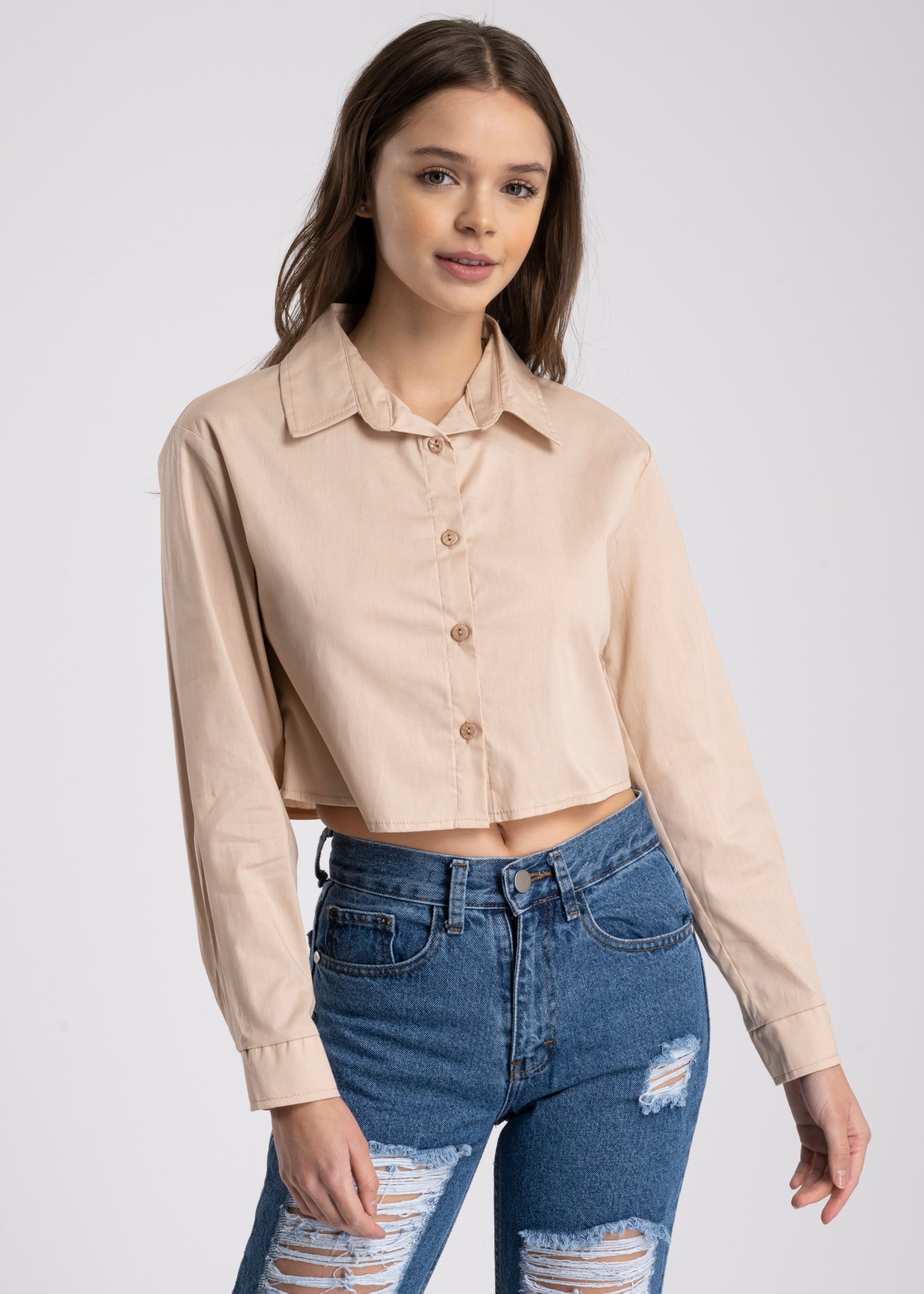 Long sleeve button up blouse BEIGE