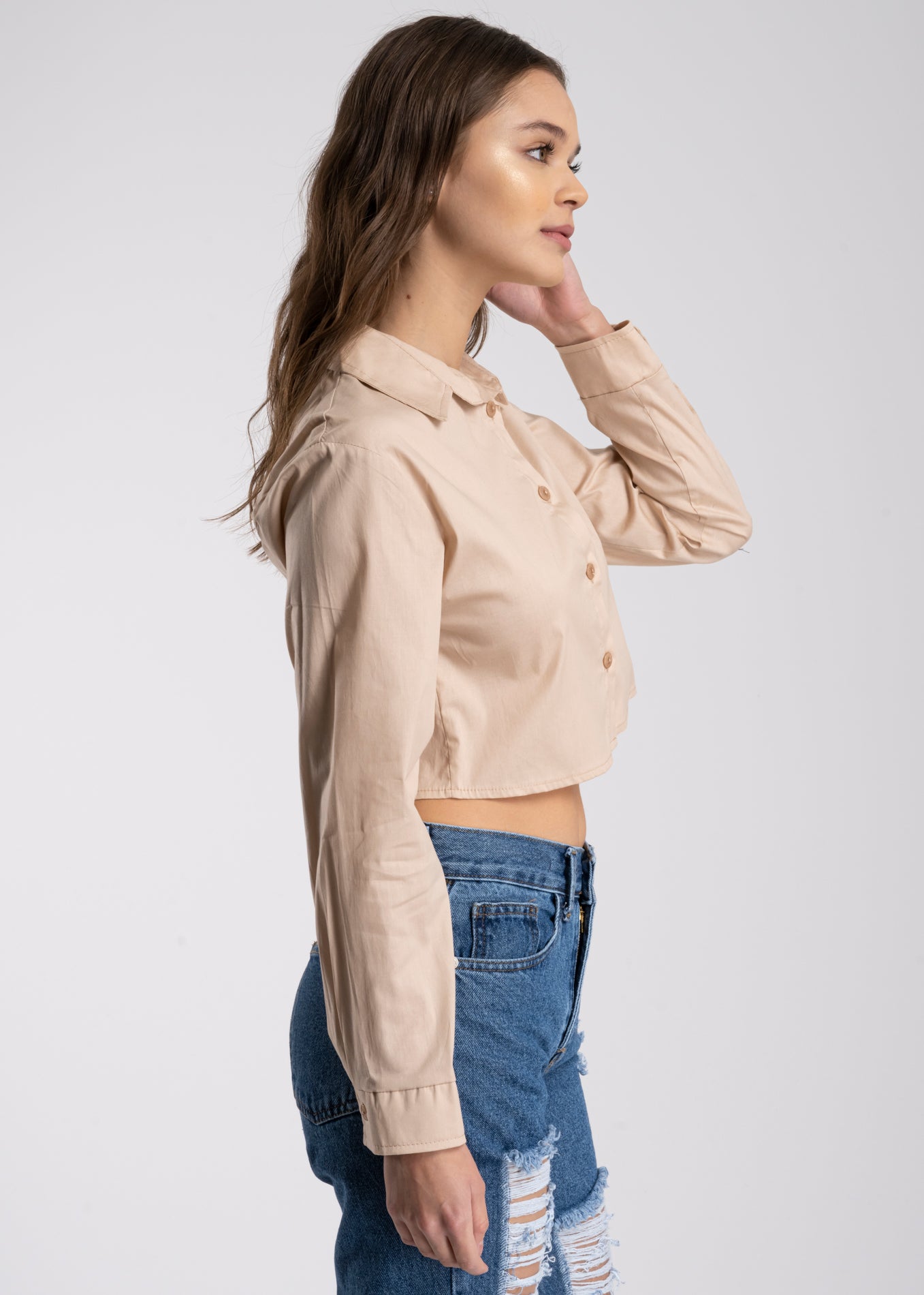 Long sleeve button up blouse BEIGE