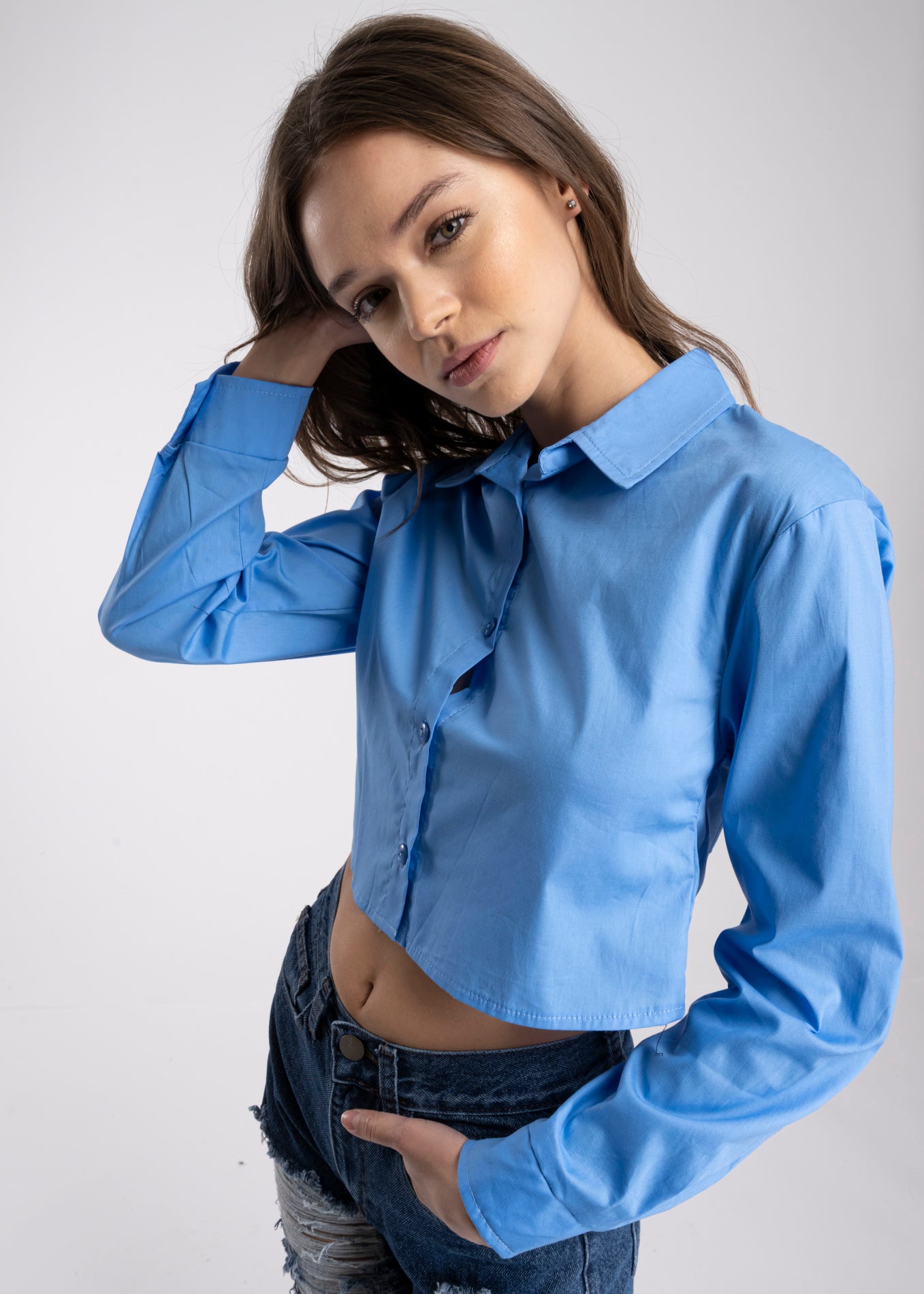 Long sleeve button up blouse BLUE